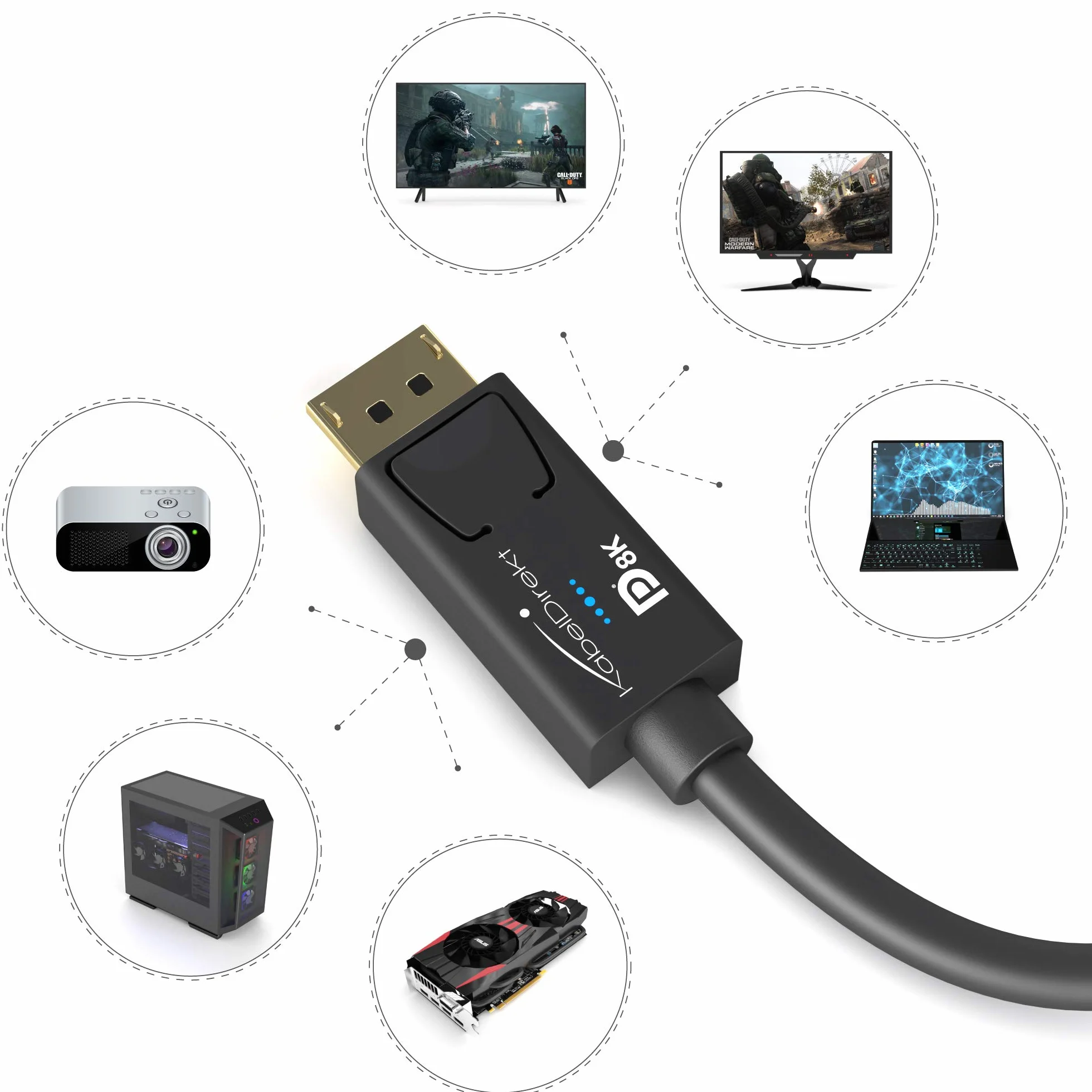 KabelDirekt – Câble DisplayPort 8K, blindage AIS spécial, certification VESA – 5m (pour moniteurs/cartes graphiques/PC/portables de jeu DP 1.4 avec 8K à 60 Hz, 4K@120Hz, 144/165/240 Hz)