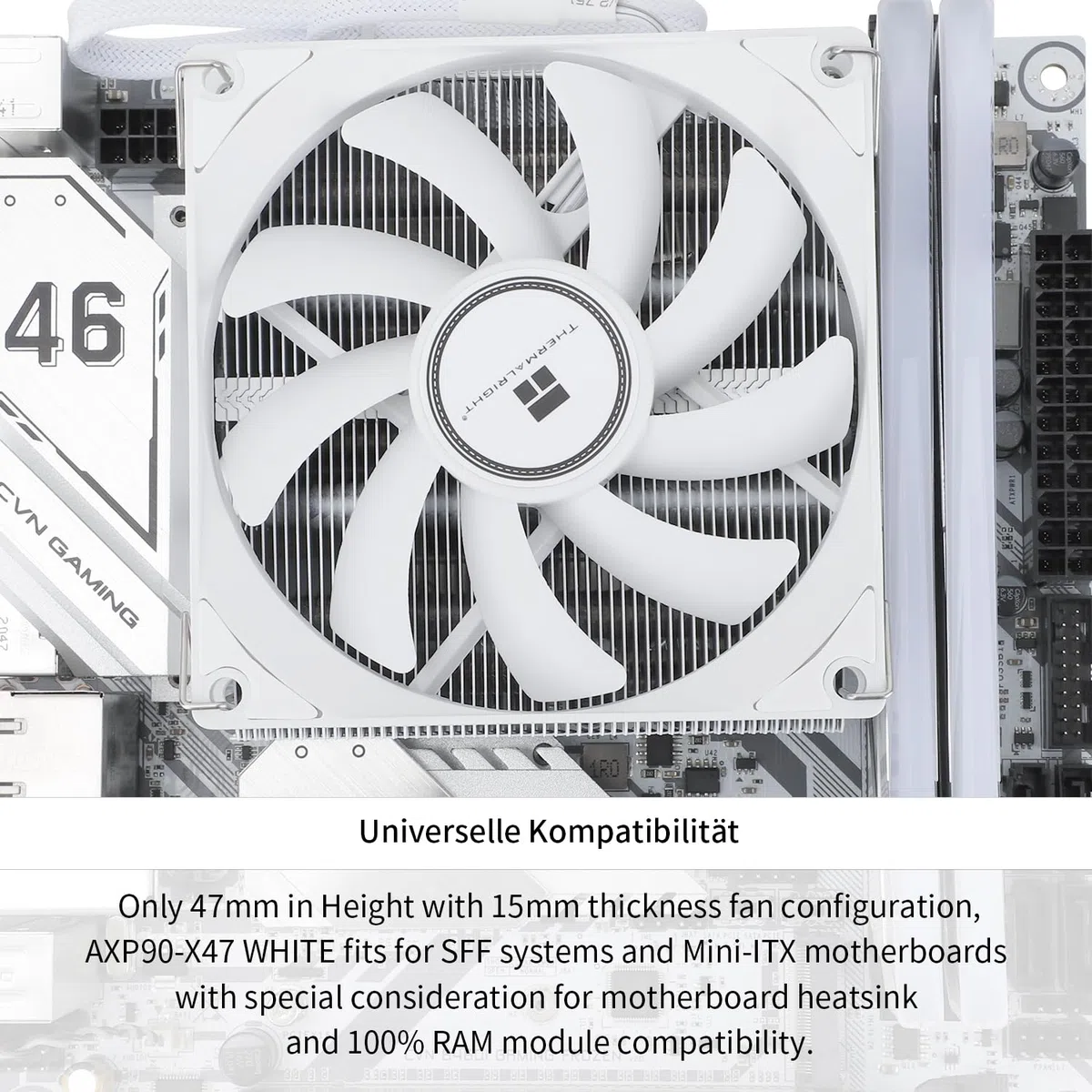TR-Thermalright AXP90 X47 Blanc Refroidisseur de CPU, Ventilateur Silencieux 92mm Bas Profil-2700tr/min, pour AM4/AM5, Intel LGA1851/1700/115x/1200, Refroidisseur PC Bas Profil pour ITX