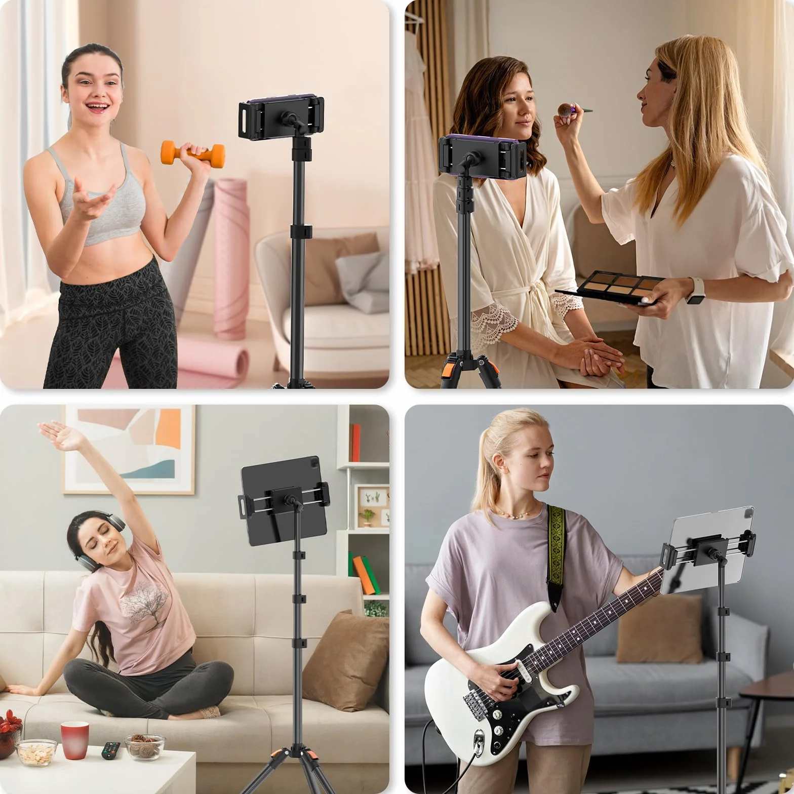 XXZU 182CM Support de Trépied pour Tablette, Trépied pour Téléphone Rotatif à 360° Support Tablette Lit Réglable en Hauteur Pliable pour Regarder/Diffuser en Direct Compatible avec Tablette Téléphone