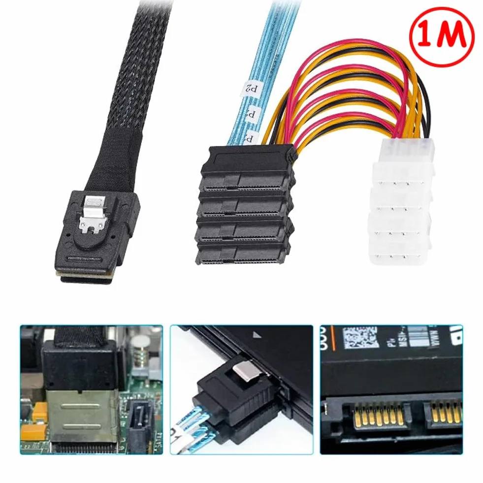 P47CS Mini SAS 36 broches mâle (SFF-8087) vers 4 x 29 broches SFF-8482 4 broches Molex SAS Câble d'alimentation IDE