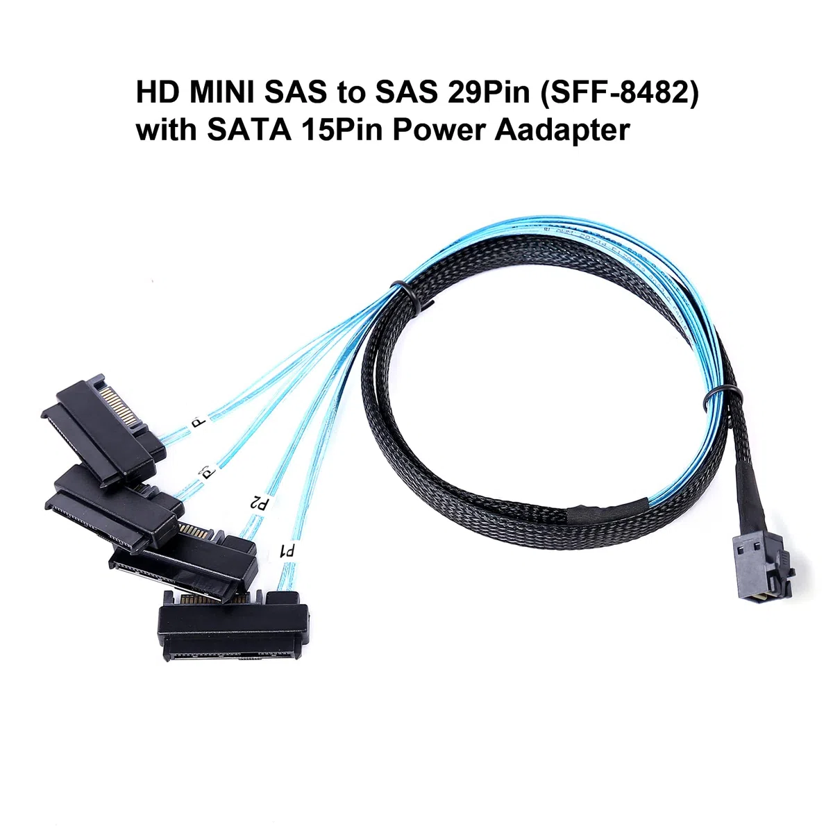ADCAUDX Câble Mini-SAS vers SAS : 0,5 m SFF-8643 vers SAS SFF-8643 vers SFF-8482 Connecteur 4X SFF-8482 avec câble adaptateur d'alimentation SATA (1,6 FT)