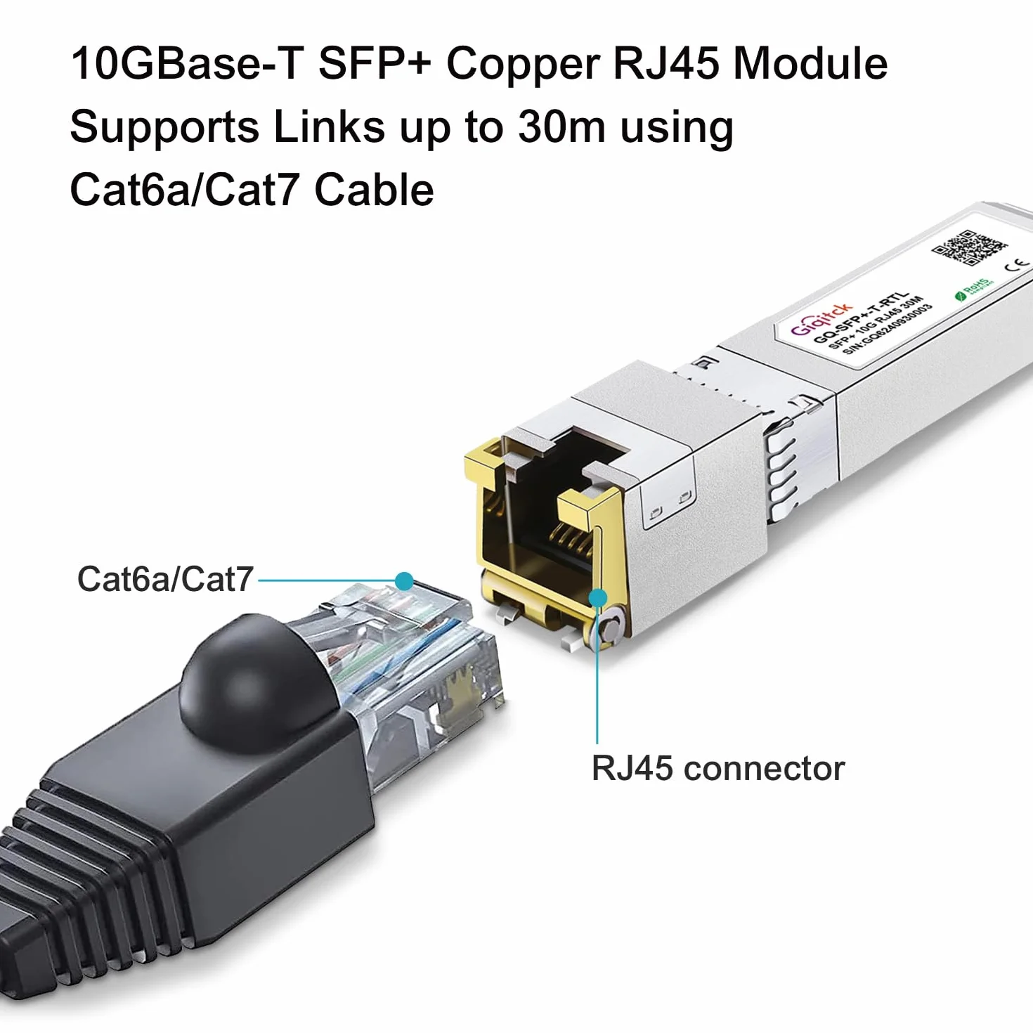 Newest 10GBASE-T SFP+ à RJ45 Transceiver, 10G Module SFP+ vers RJ45 en Cuivre 10G avec Puce Realtek pour Cisco SFP-10G-T-S, Ubiquiti UF-RJ45-10G, Netgear, Supermicro, Linksys, jusqu'à 30m