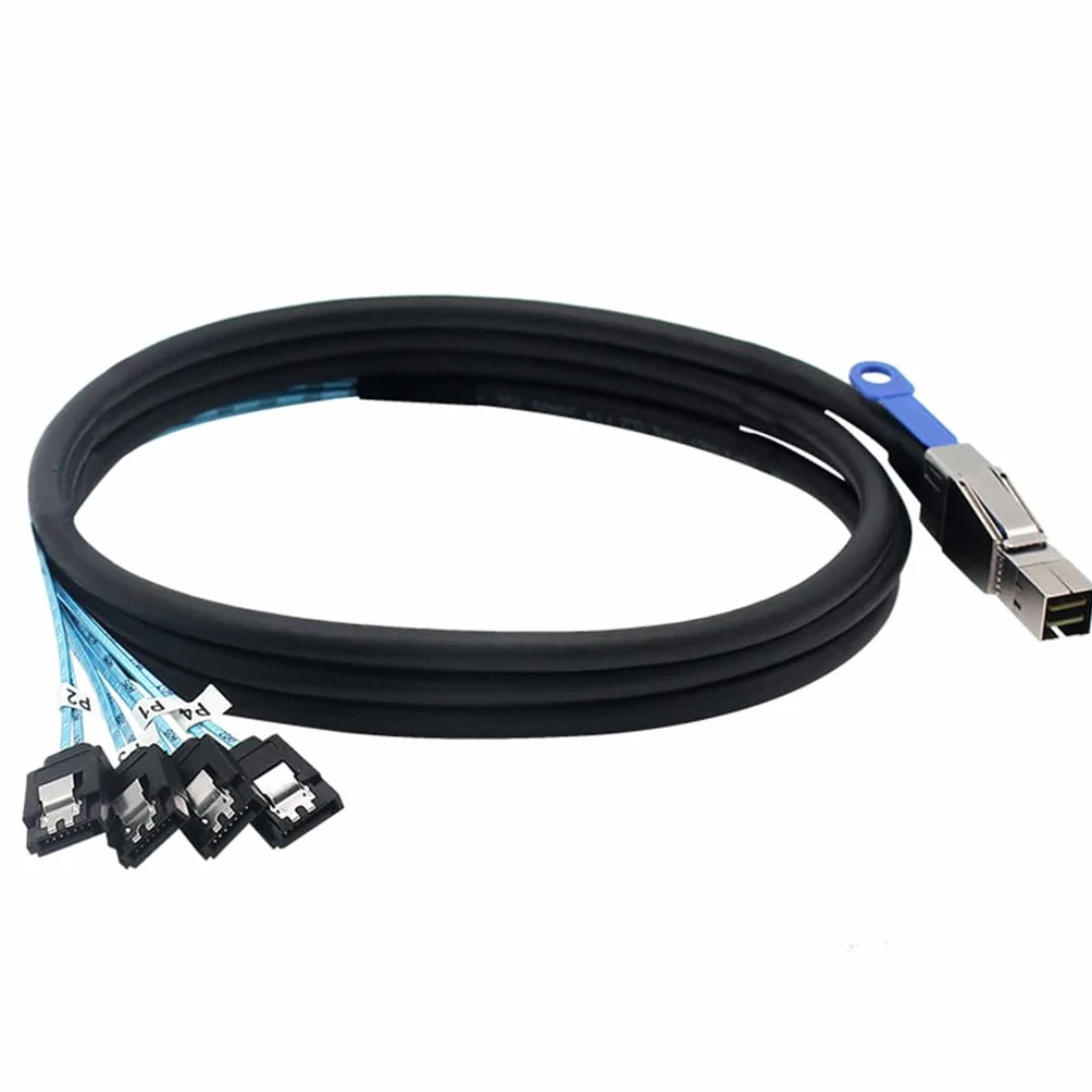 JMT Mini SAS HD SFF-8644 avec IC vers 4 x SATA 7P connecteur droit pour disque dur (SFF-8644 vers 4 x SATA, 100 cm)