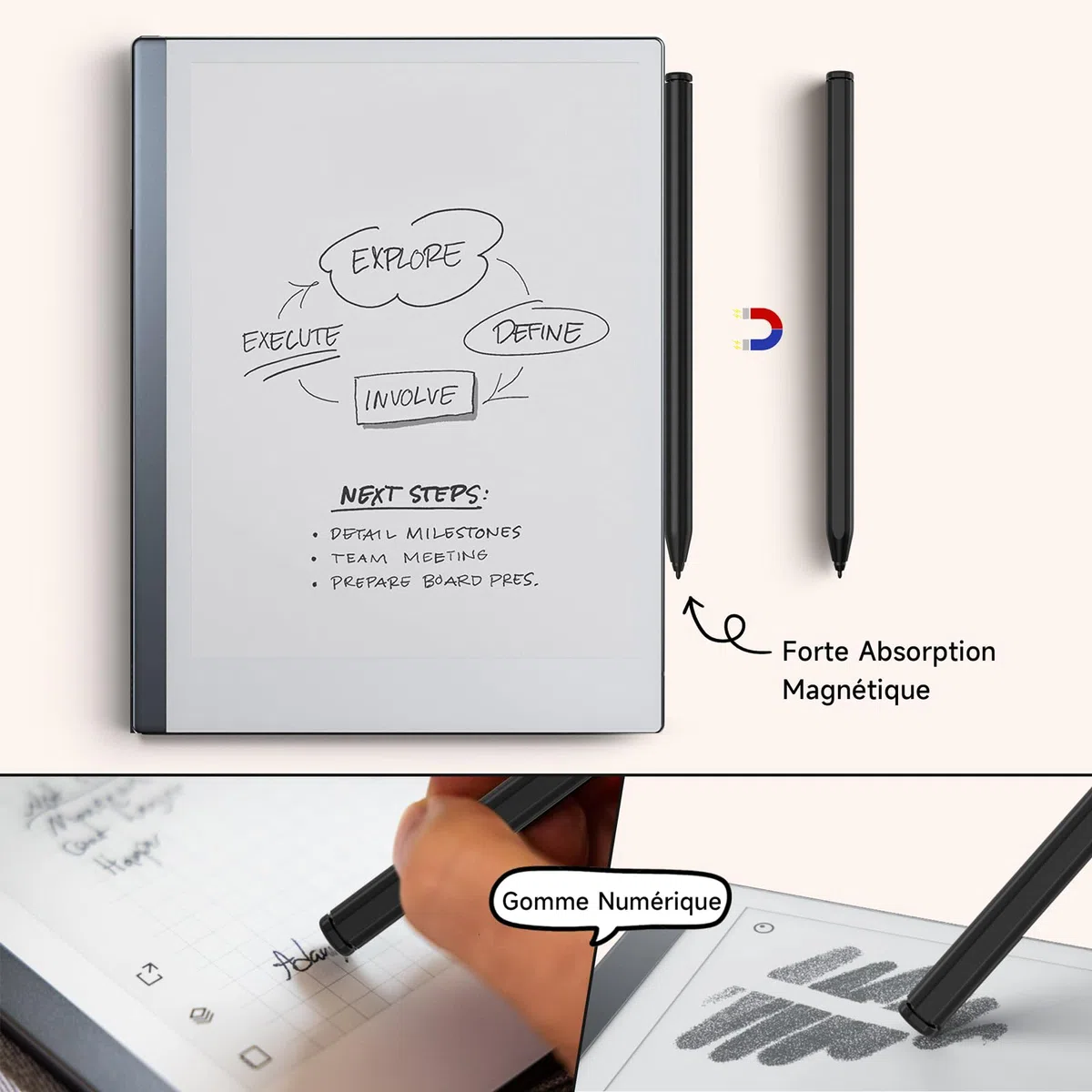 Stylet pour Remarkable 2, Stylet EMR avec Gomme, Sensible à l'inclinaison, Niveau de Pression 4096, Rejet de Paume et Adsorption Magnétique, Stylus Compatible avec Remarkable 2/1/Kindle Scribe