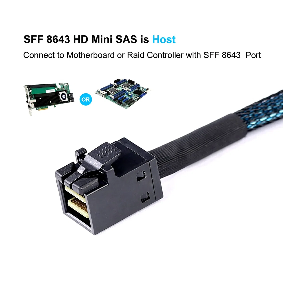 ADCAUDX SFF-8643 vers SATA : 0,5 m Mini SAS vers SATA 90 degrés angle droit vers l'avant câble de dérivation Mini SAS HD SFF 8643 contrôleur vers disque dur (1,6 FT)