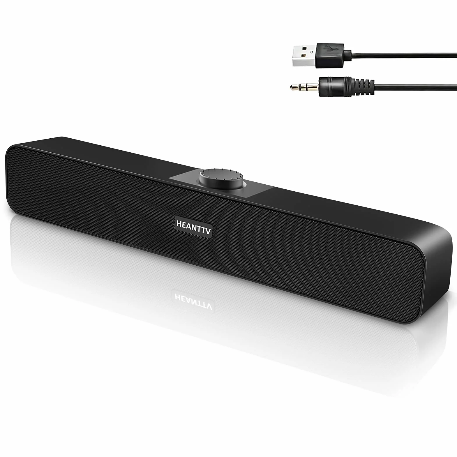 Haut-Parleurs PC, Enceintes d'Ordinateur USB 2.0 2 * 3W 3,5mm Barre de Son PC Filaire Alimenté avec 2 Diaphragmes Portatifs Stéréo 3D, Barre Audio pour Bureau Carnet Laptop, Plug and Play