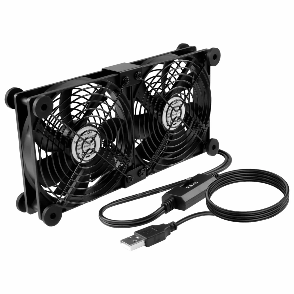 ELZO Ventilateur PC USB 120 mm double rangée 2 en 1, ventilateur d'ordinateur portable avec 3 vitesses réglables, ventilateur de refroidissement électronique avec 8 absorbeurs de chocs