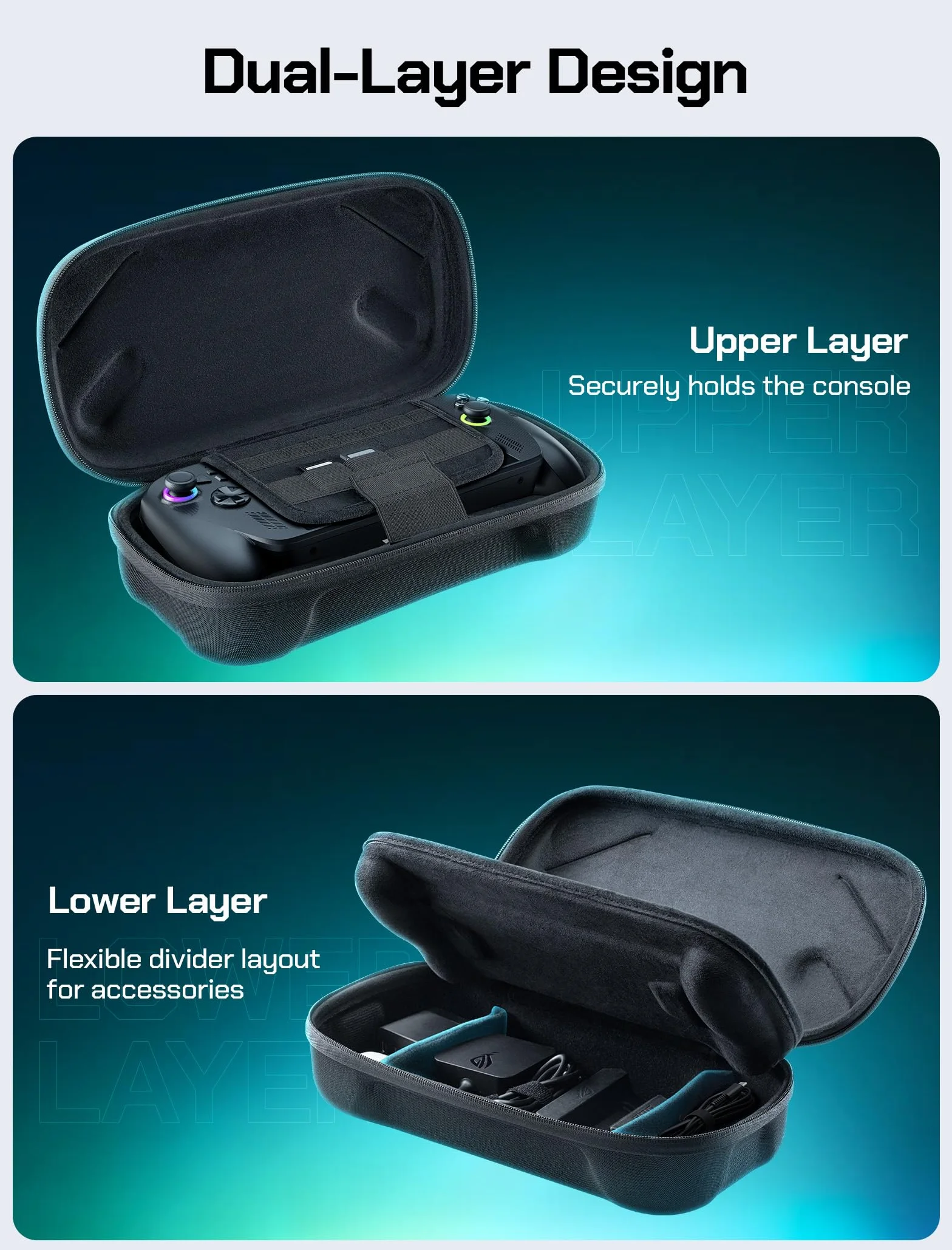 JSAUX Étui de transport pour ROG Xbox Ally / ROG Xbox Ally X (2025) - Coque rigide de protection à deux étages, étui de rangement de voyage portable à double couche pour adaptateur, câble et