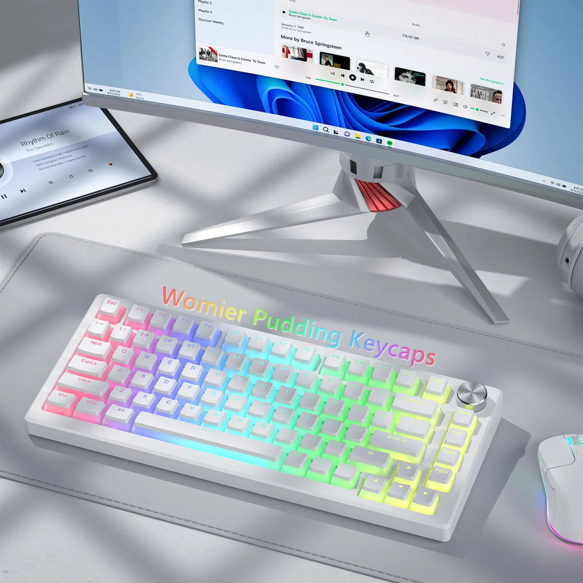 Womier Pudding, Touches PBT Blanches, 100% Clavier, 130 Touches, Touches Brillantes, Touches de Clavier personnalisées, Profil OEM pour commutateurs à Tige MX 100%, 75%, 65%, 60% - Blanc