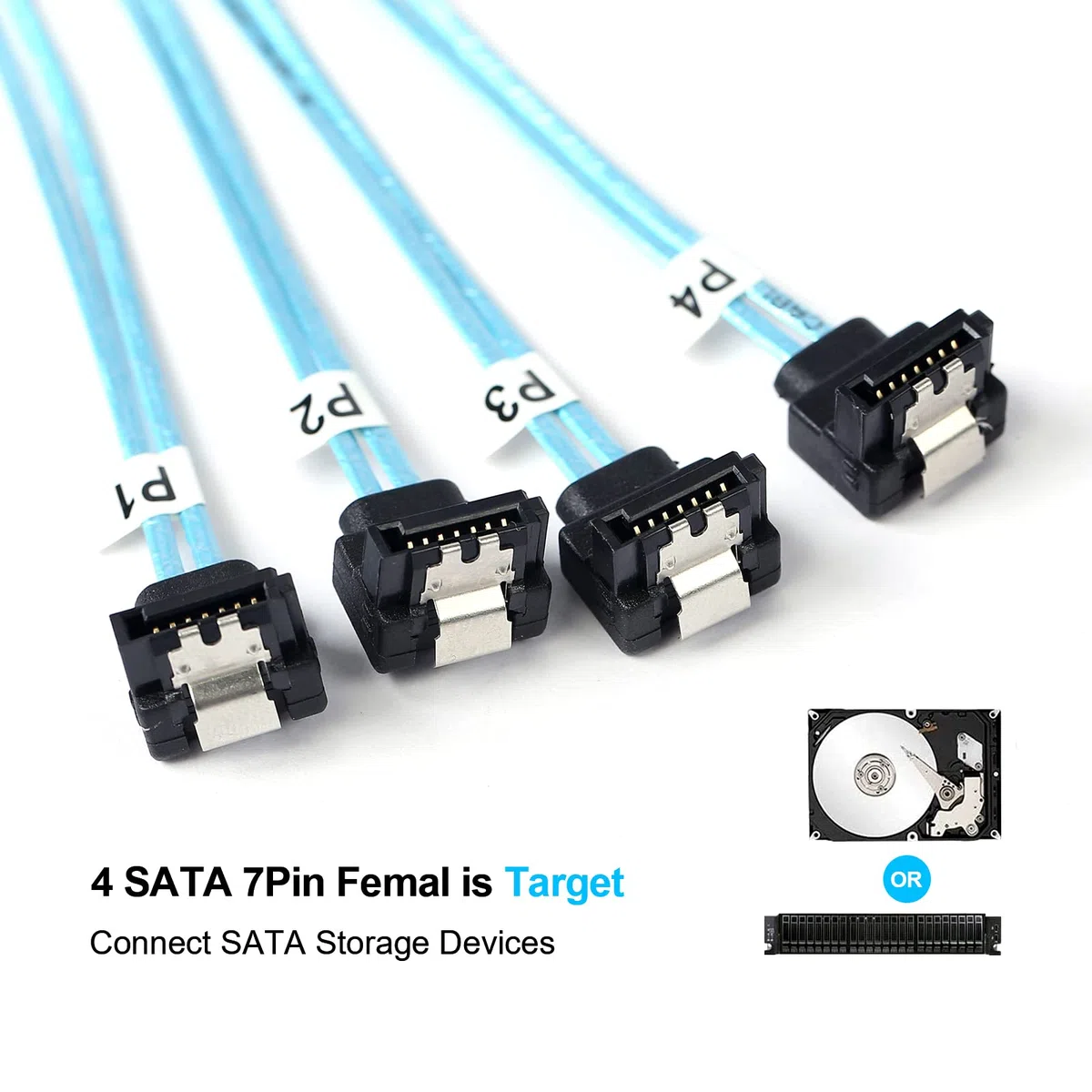 ADCAUDX SFF-8643 vers SATA : 0,5 m Mini SAS vers SATA 90 degrés angle droit vers l'avant câble de dérivation Mini SAS HD SFF 8643 contrôleur vers disque dur (1,6 FT)