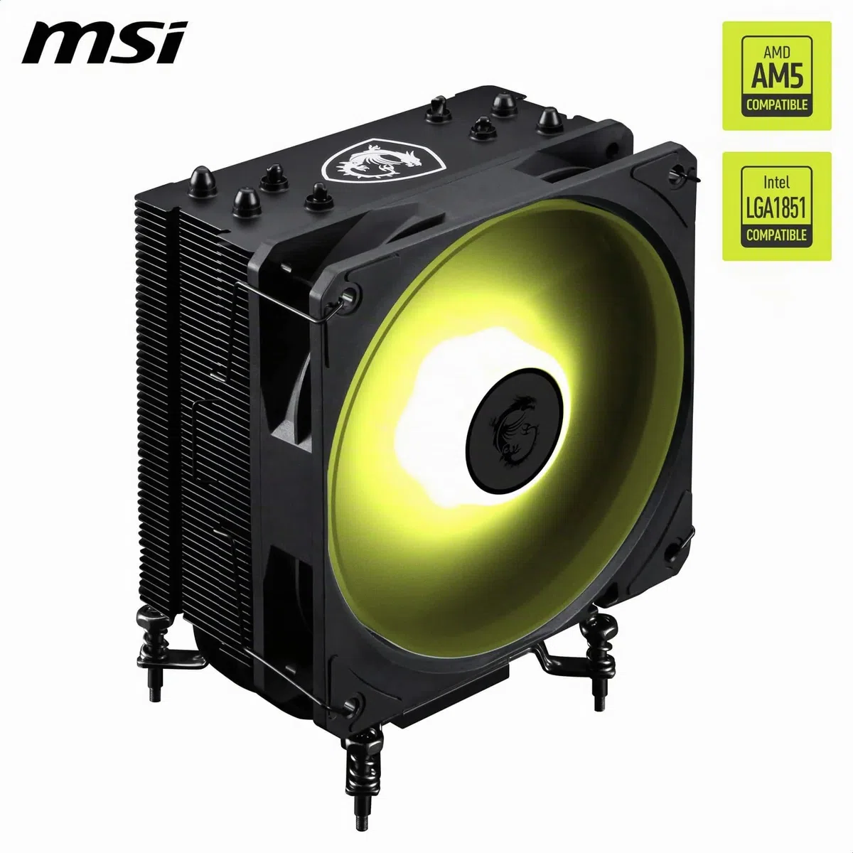 MSI MAG COREFROZR AA13 Ventirad pour processeur - Quatre caloducs en cuivre de 6 mm à contact direct, ARGB, CycloBlade 7, pâte thermique pré-appliquée, ventilateurs à roulement à billes.