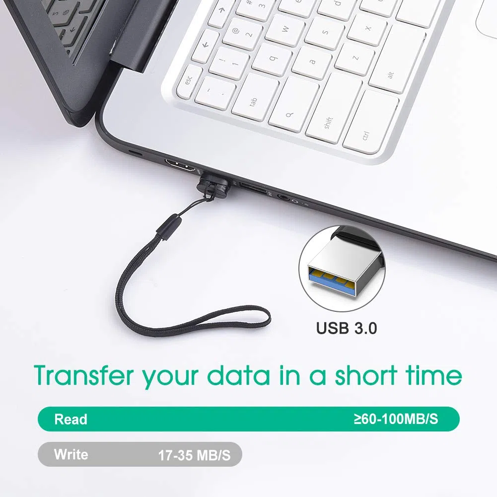 Clé USB 128Go 3.0 Ultra Mini, Vansuny Mini Clef USB 128Go Rapide Mémoire de Stockage Externe Flash Drive à Haute Vitesse pour PC/TV/Autoradio (Noir, Lanière est Inclus)