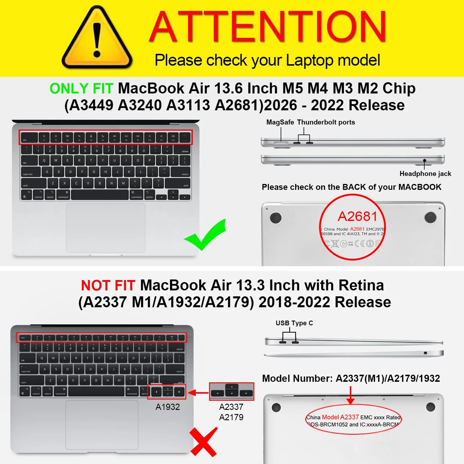 FINTIE Coque Compatible avec MacBook Air 13.6 Pouces M5 M4 M3 M2 (2026/2025/2024/2022) - Etui Rigide Robuste avec Bords Antichoc, Housse Hybride Protection Renforcé, Noir