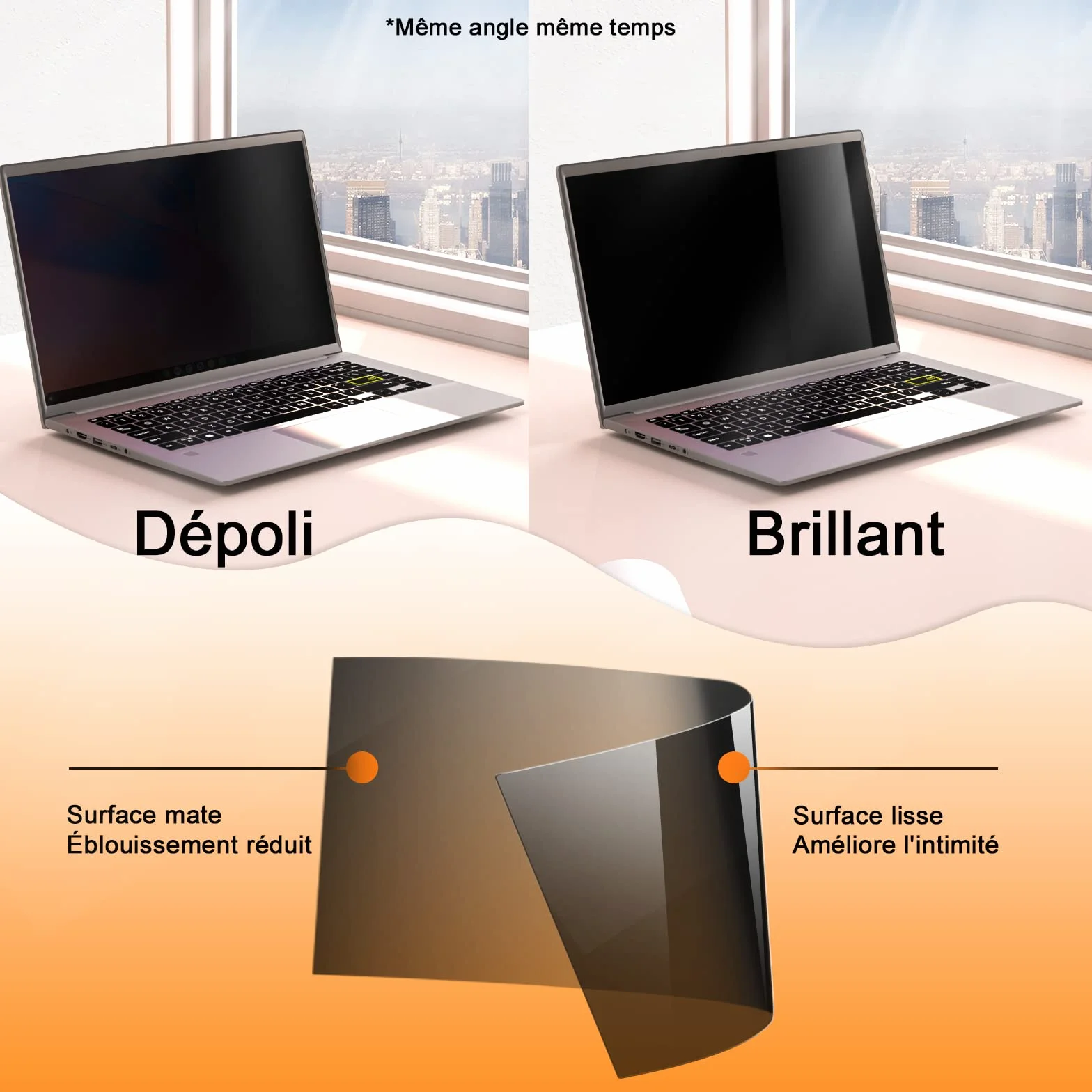 13.3 Pouces Filtre de Confidentialité pour écran Ordinateur Portable Aspect 16:9, Filtre Ecran 13.3 Pouces Compatible avec HP/Dell/Acer/Lenovo/Thinkpad/Envy/Asus/Xps, Amovible Filtre Lumière Bleu
