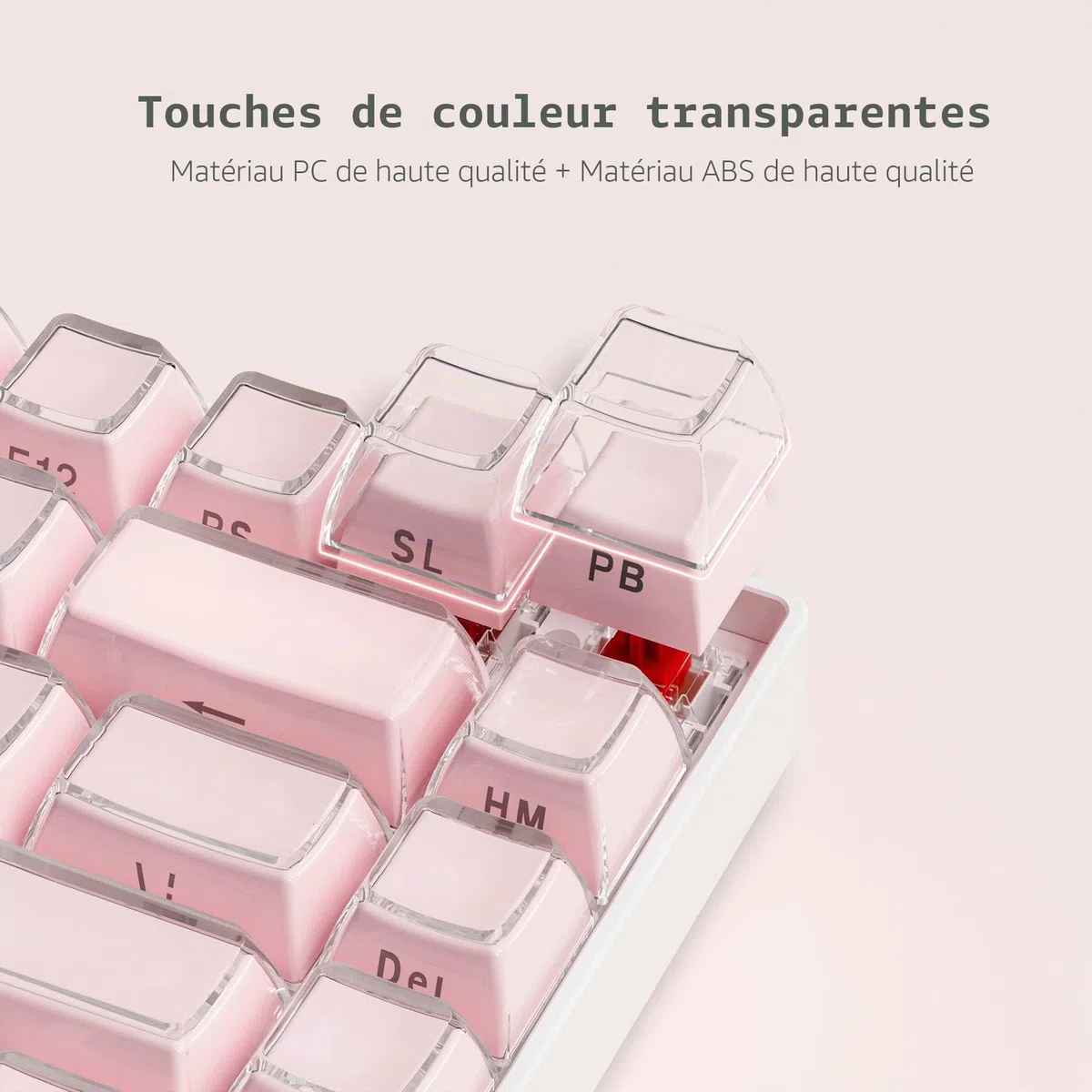 Womier Jelly Keycaps-Crystal Cute Keycaps Pink 60 65 75 100 Percent, Side Printed Elegant Key Caps Custom113 Keys, OEM Profile for 61/68/84/87/98/100 Cherry Gateron MX Mechanical, Pink