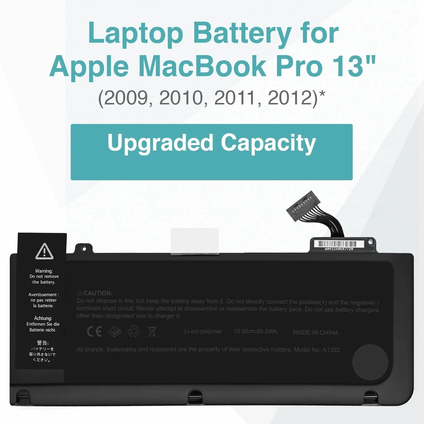 A1322 Batterie pour Ordinateur Portable A1278 pour Mac Book Pro 13 Pouces (Mid 2012 2010 2009 Early 2011 Late 2011)