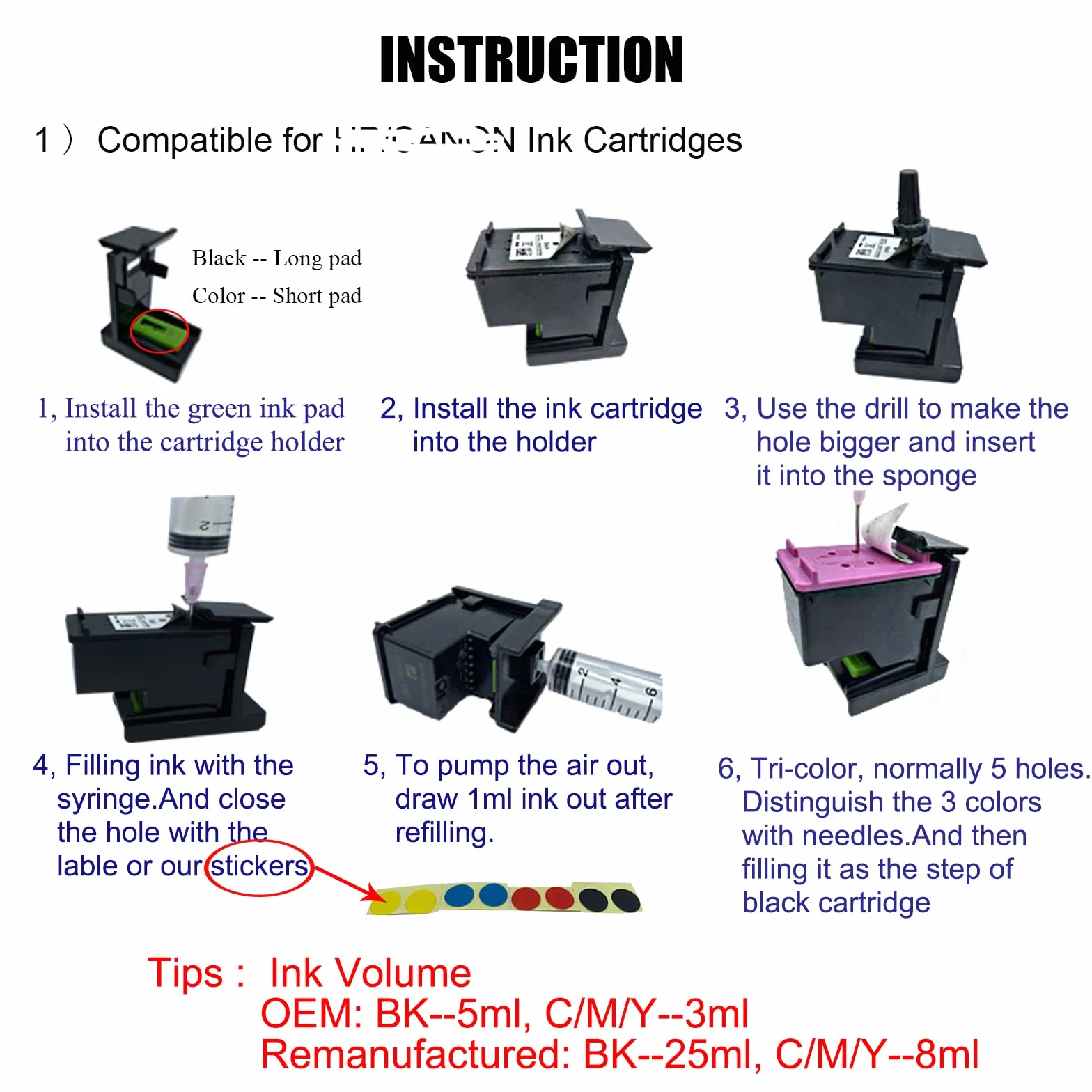 Recharge d'encre colorante compatible avec HP 304 ou 304XL, pour imprimante ENVY 5010 5020 5030 5032 5050 DeskJet 2622 2630 2632 2633 2634 3720 3730 3733 3735 3760 3762 3764 Imprimante