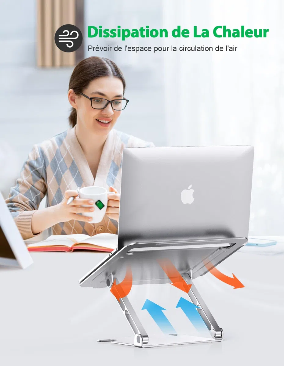 Glangeh Support Ordinateur Portable Aluminium, Refroidissement Support PC Portable Ventilé avec Double Axe Rotation Réglables Pliable Ergonomique, Compatible avec Tablette, MacBook Pro, Laptop 10"-16"