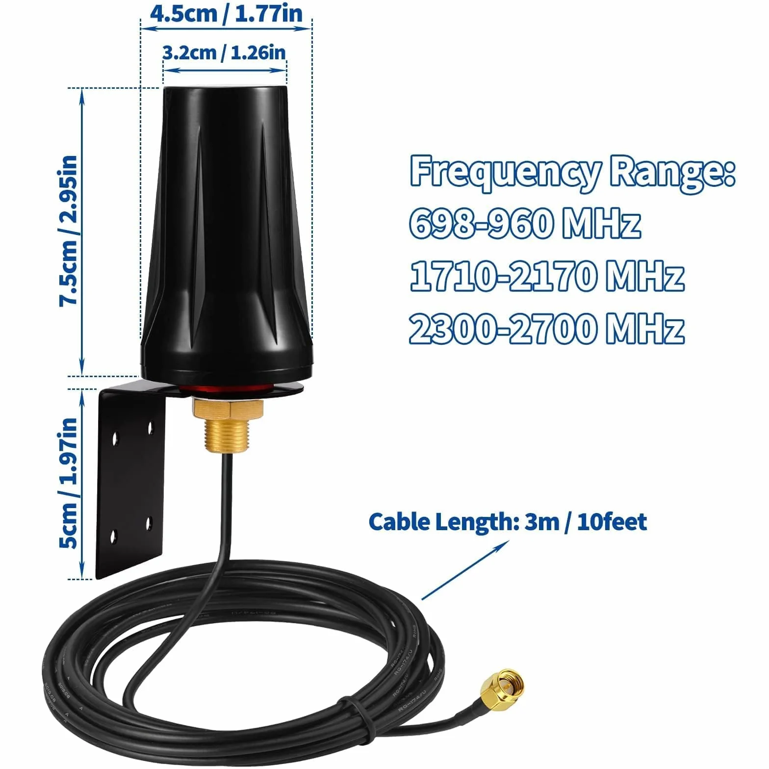 Bingfu Antenne 4G LTE Exterieur SMA Mâle Mimo 5dBi Omnidirectionnelle Étanche Imperméable 3m Câble pour 4G LTE 3G GSM Routeur Camera Chasse Caméra Sentier Moniteur d'Énergie