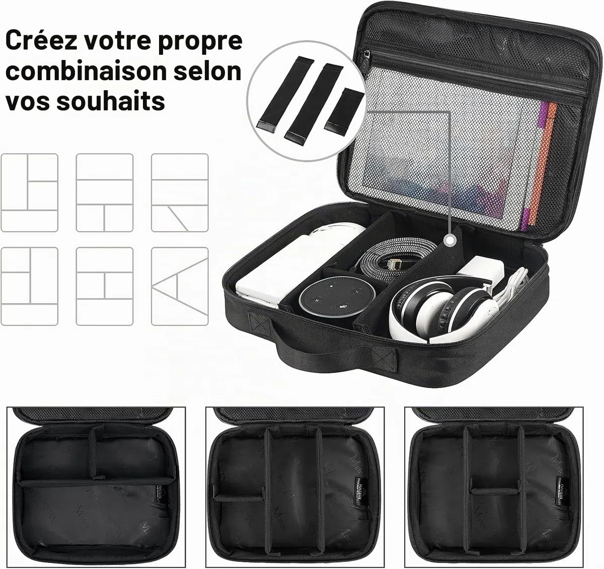 MATEIN Sac Organisateur de Câbles, 2 Couches Noir pour Téléphone Portable, iPad, Chargeur, Alimentation Mobile - Rangement Portable