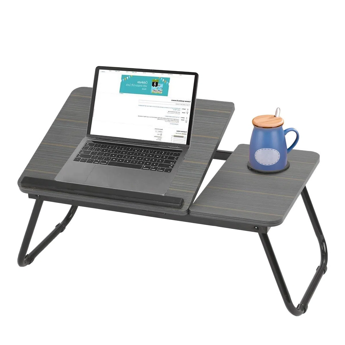 Table de Lit Pliable pour Ordinateur Portable 55x32cm Plateau Multifonction avec Porte-Gobelet Bureau Portable pour Lecture Petit-Déjeuner (Noir)