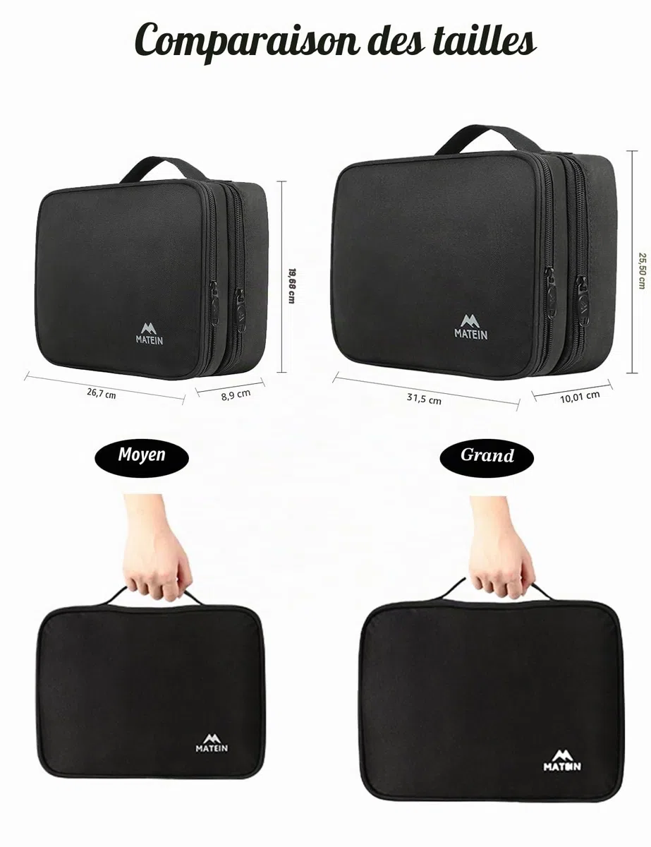 MATEIN Sac Organisateur de Câbles, 2 Couches Noir pour Téléphone Portable, iPad, Chargeur, Alimentation Mobile - Rangement Portable