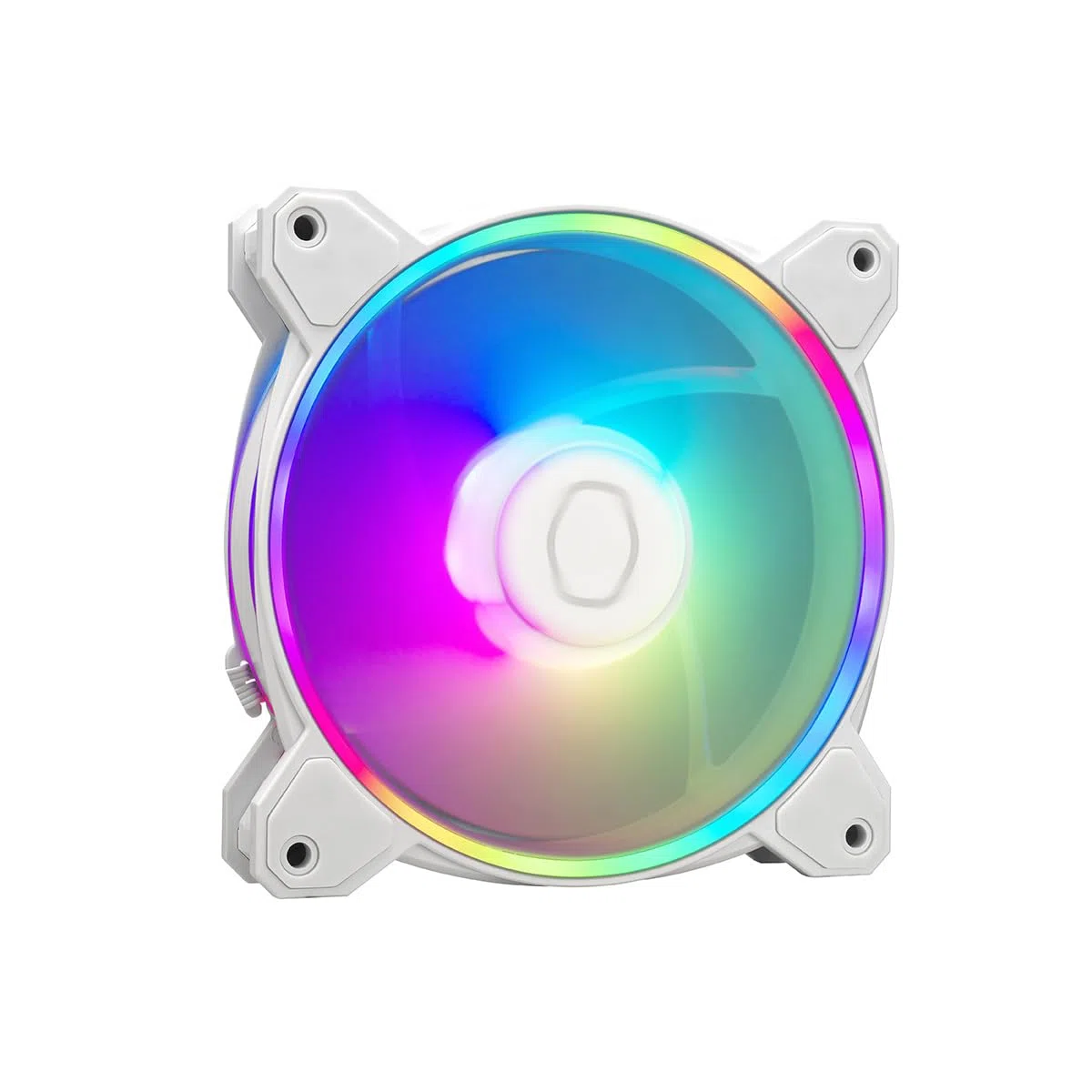 Cooler Master MasterFan MF120 Halo2 ARGB Blanc – Boîtier et ventilateur de refroidissement, éclairage RVB adressable à double anneau, roulement de fusil, lames d'équilibrage d'air élargies, protection