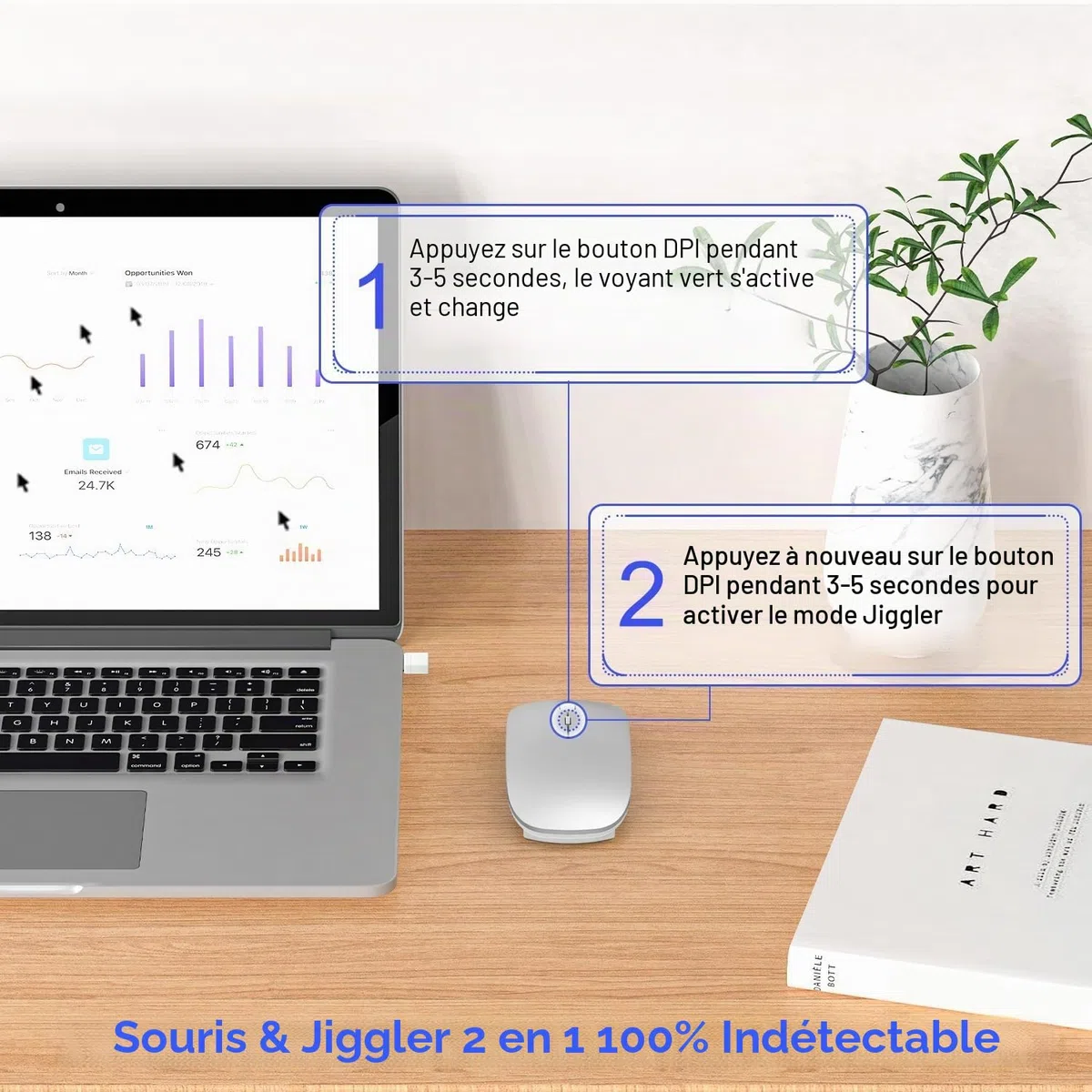 Souris Bluetooth sans Fil pour MacBook Pro/Air/Mac/iPad/Ordinateur Portable/Bureau/Mac/PC/Ordinateur/téléphone - Souris de Bureau Portable Fine et silencieuse avec Adaptateur USB-C 2,4 GHz