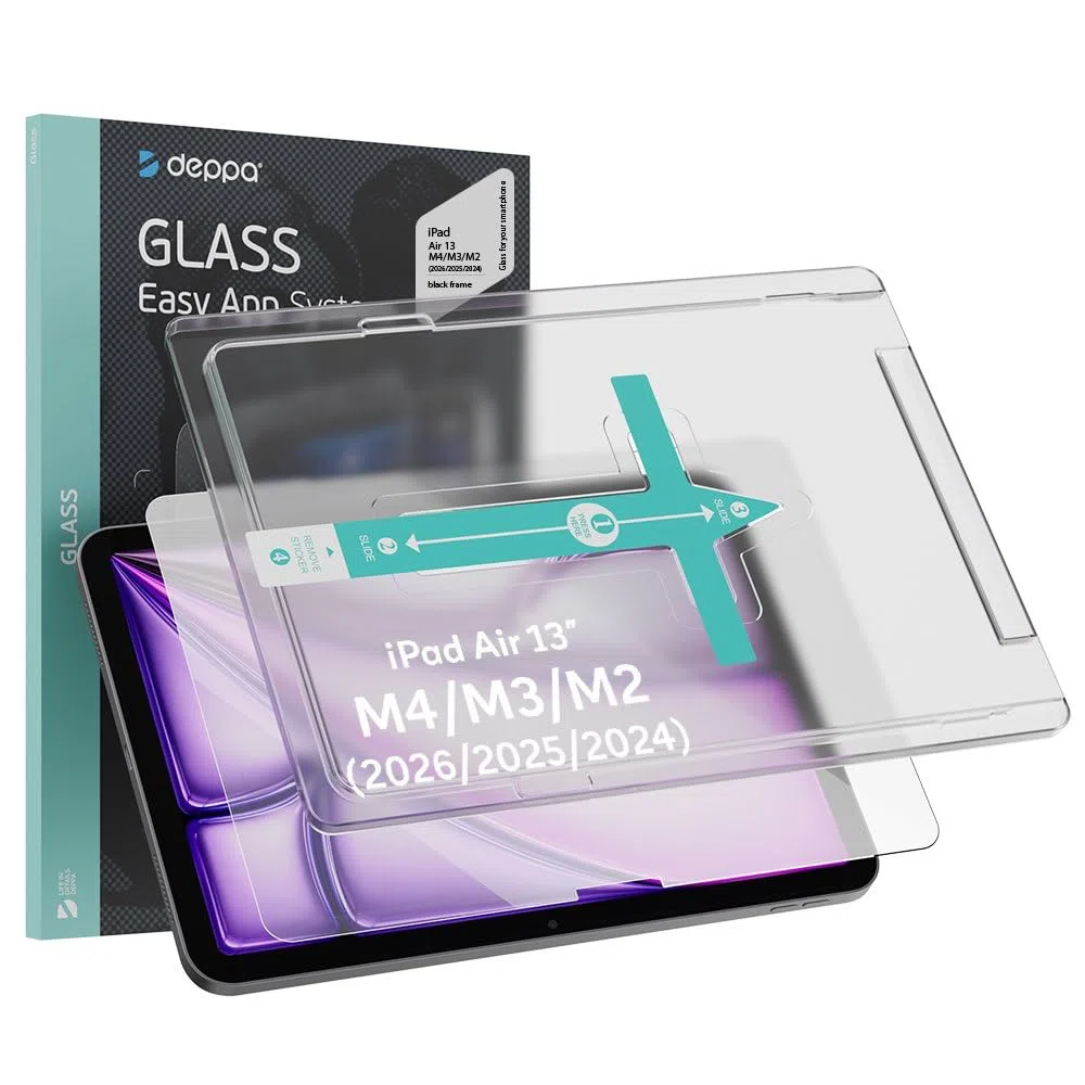 Deppa Verre Trempé avec iPad Air 13 Inch M4/M3/M2 (2026/2025/2024, 8th/7th/6th Gen) kit d’installation facile – compatible Face ID & Apple Pencil, couverture complète