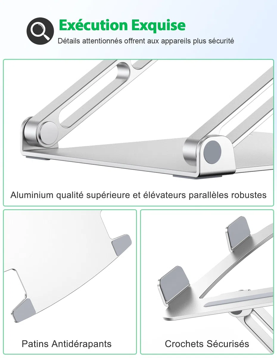 Glangeh Support Ordinateur Portable Aluminium, Refroidissement Support PC Portable Ventilé avec Double Axe Rotation Réglables Pliable Ergonomique, Compatible avec Tablette, MacBook Pro, Laptop 10"-16"