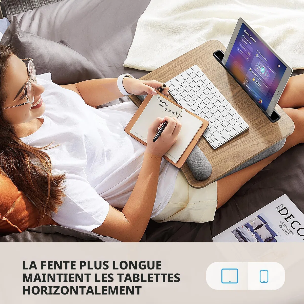 HUANUO Laptop Desk Convient à Un Ordinateur Portable, Bureau Portable avec Coussin d'oreiller, Bande antidérapante et Fonction de Stockage pour Les étudiants de Bureau à Domicile(16,5'×11,8')
