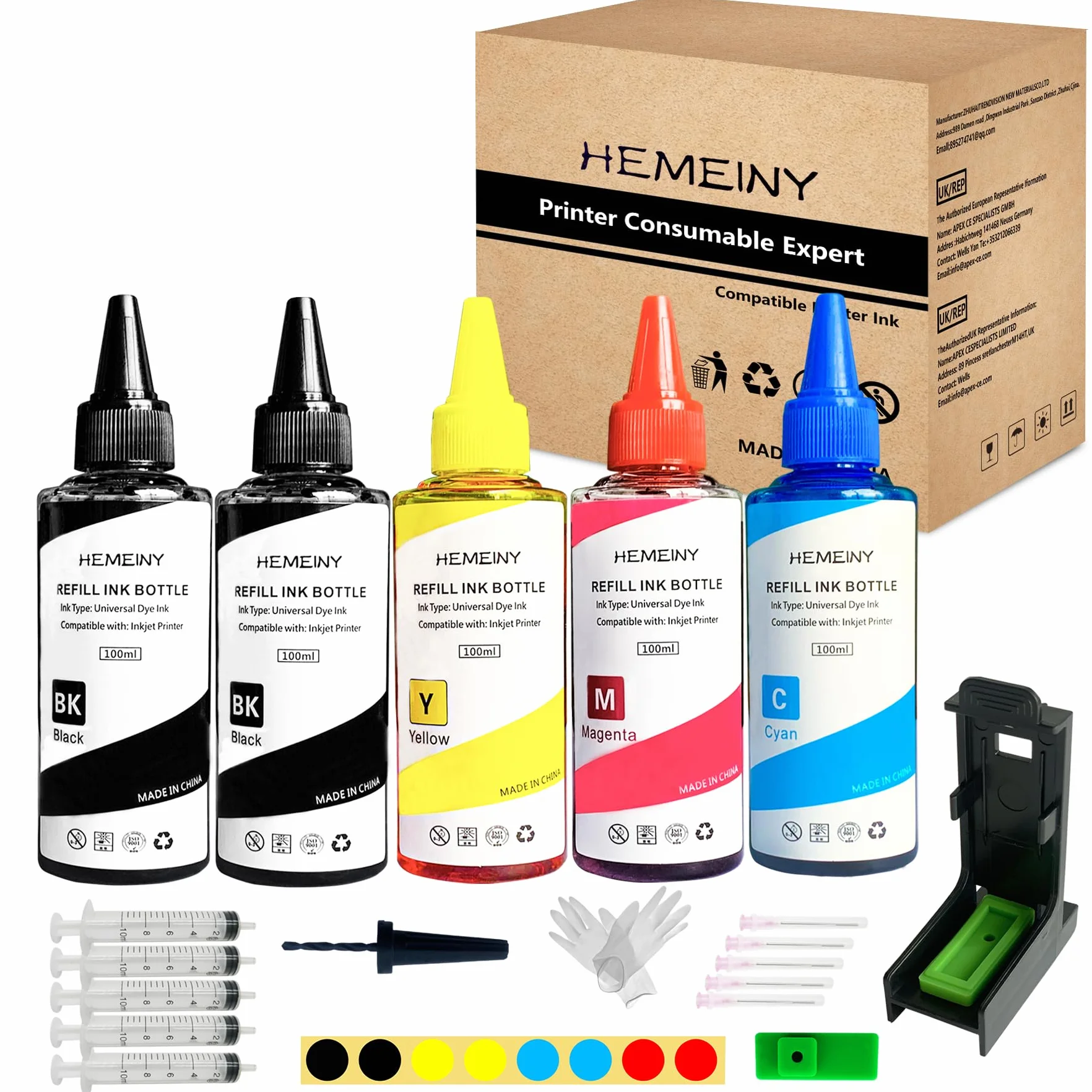 Kit de recharge d'encre de 500 ml compatible avec les cartouches d'encre 308 et 308e, fonctionne avec les imprimantes Envy 6122e 6532e 6520e 6132e 6530e 6120e 6110e 6558e 6110e 6130e
