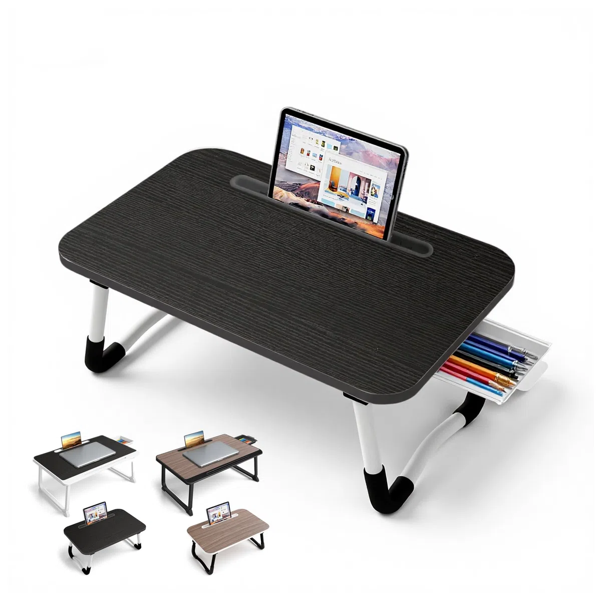 Small Bureau de lit pour Ordinateur Portable, 48 X30 CM Plateau Repas pour Petit-déjeuner au, Travail et Étude, Bureau à Domicile, Support pour canapé lit (Small Black 48x30)