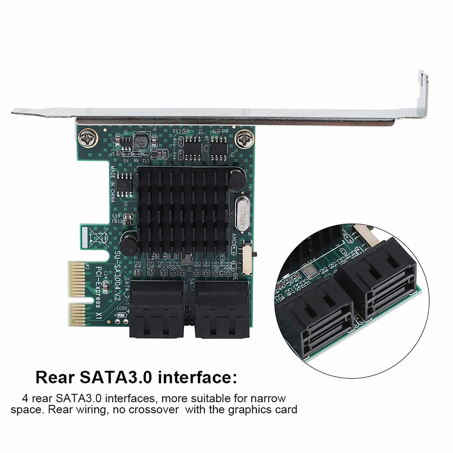 Carte SATA, Contrôleur D'extension PCIE X1 vers 4 Ports SATA 3.0, Adaptateur PCI Express SATA III 6 Gbit/s avec Support à Profil Bas, pour PC
