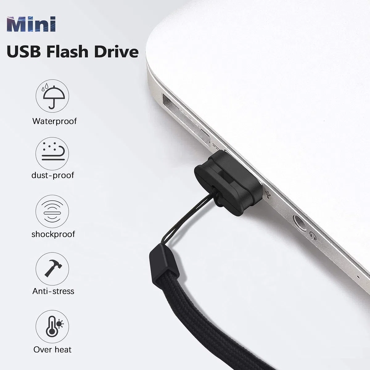 Clé USB 128Go 3.0 Ultra Mini, Vansuny Mini Clef USB 128Go Rapide Mémoire de Stockage Externe Flash Drive à Haute Vitesse pour PC/TV/Autoradio (Noir, Lanière est Inclus)