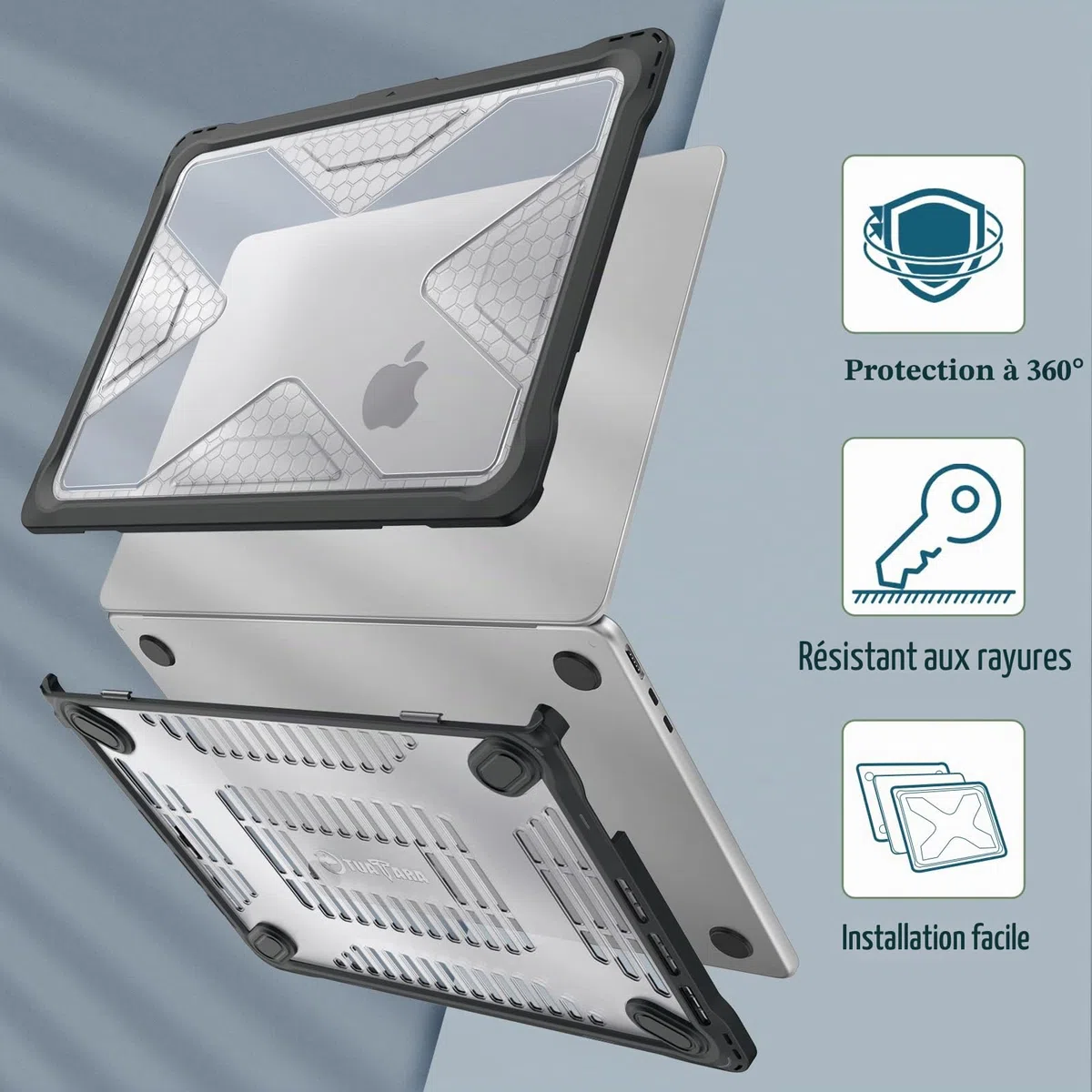 FINTIE Coque Compatible avec MacBook Air 13.6 Pouces M5 M4 M3 M2 (2026/2025/2024/2022) - Etui Rigide Robuste avec Bords Antichoc, Housse Hybride Protection Renforcé, Noir