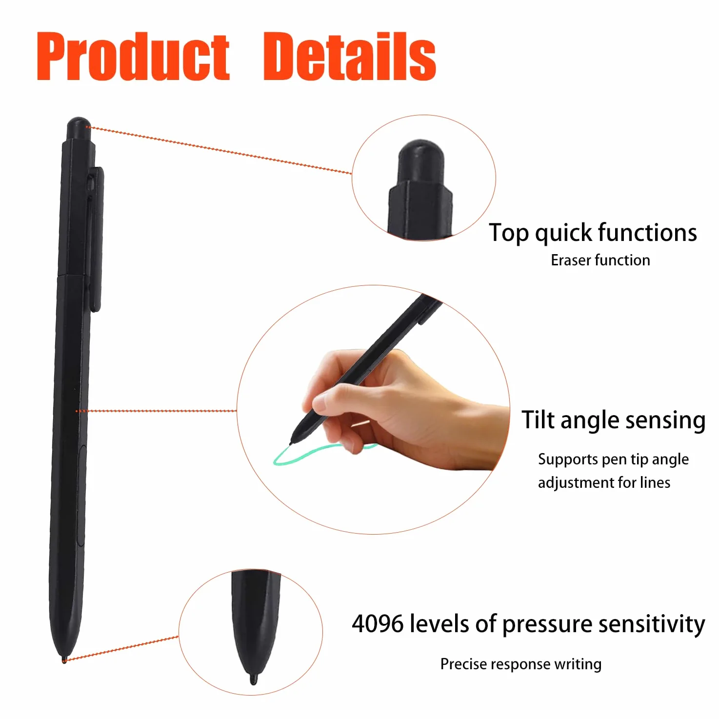 4096 Stylet avec gomme pour BOOX Pen 2/3 compatible avec Note Air 3C, 3B/W, Note Air 2/2 Plus et Tab Ultra C Pro pour BOOX Tablet Go 10.3