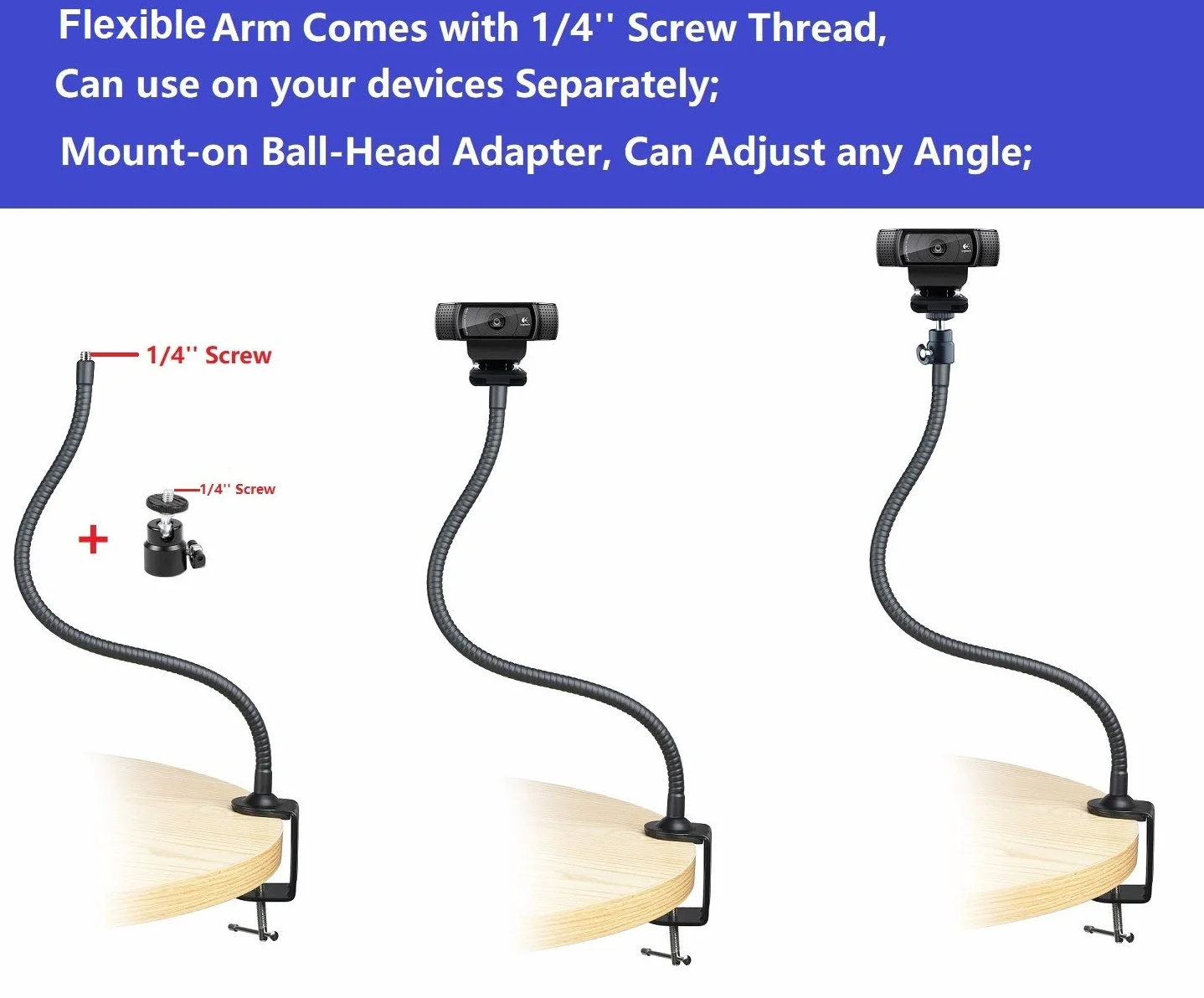 Support de Webcam - Support de Bureau à Pince de Bras de 64 cm pour Logitech C920s C920 C930e C922x C930 C922 C925e C615 Brio - AYIZON