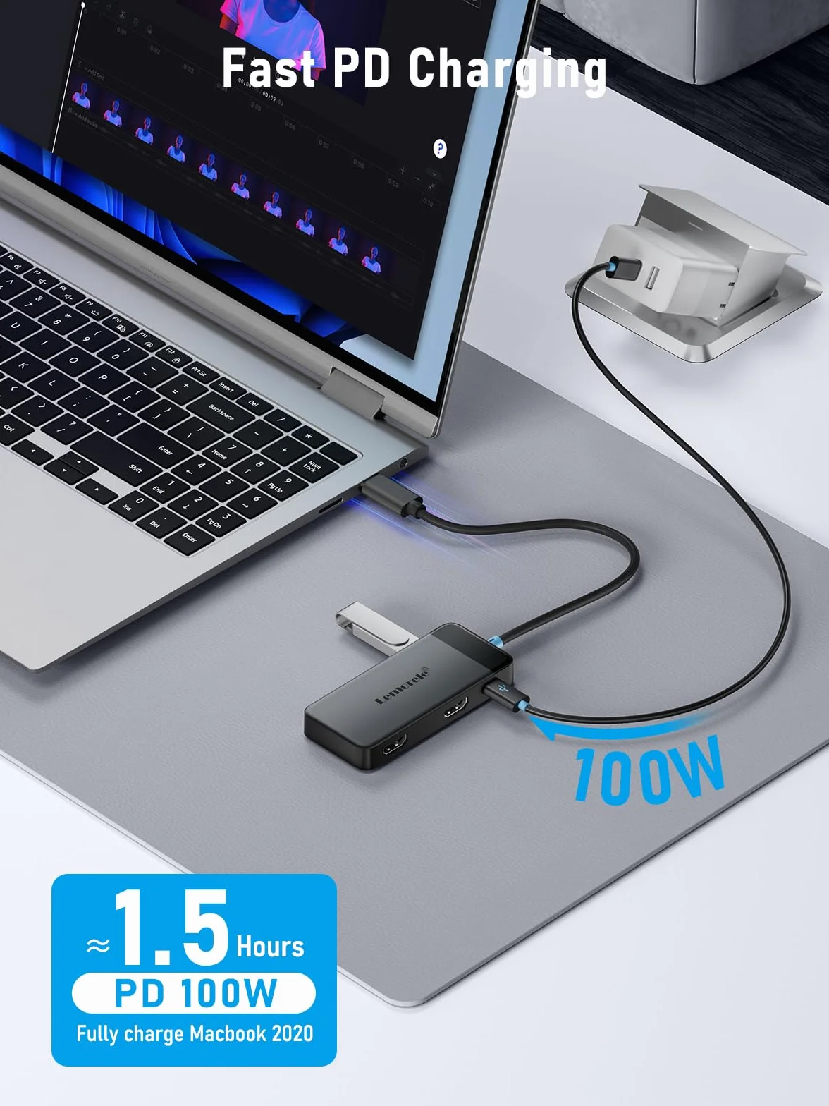 Lemorele 6 in 1 USB C Hub, Dual HDMI 4K, PD 100W, USB 3.0, 2*USB 2.0, Docking Station for MacBook, Dell, Surface, Steam Deck, Switch