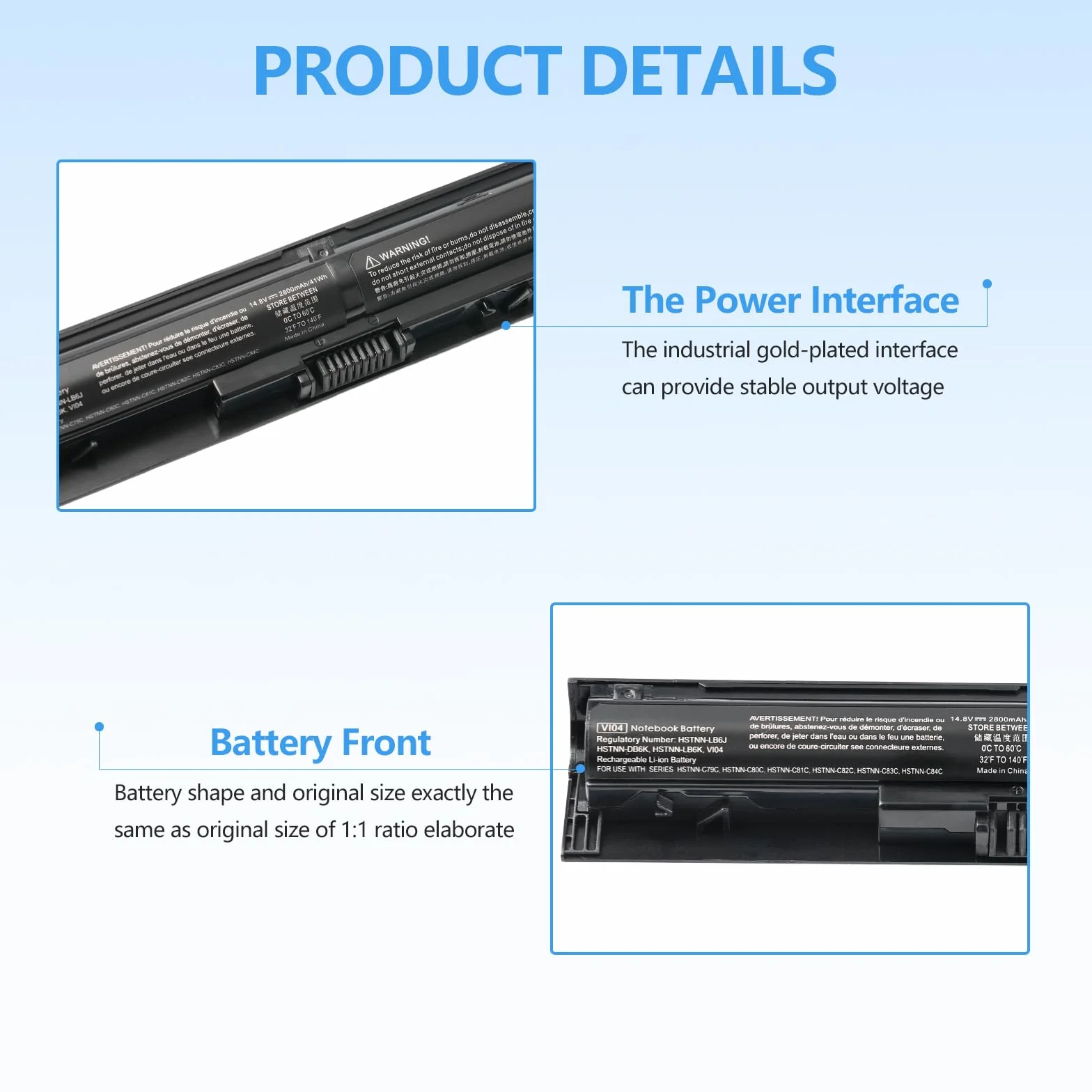 2800mAh V104 756743-001 VI04 756478-421 Batterie pour HP ProBook 450 G2 455 G2 440 G2 756746-001 756744-001 756745-001 756478-851 756478-422 756479-421 【14.8V /41Wh/4-Cell】