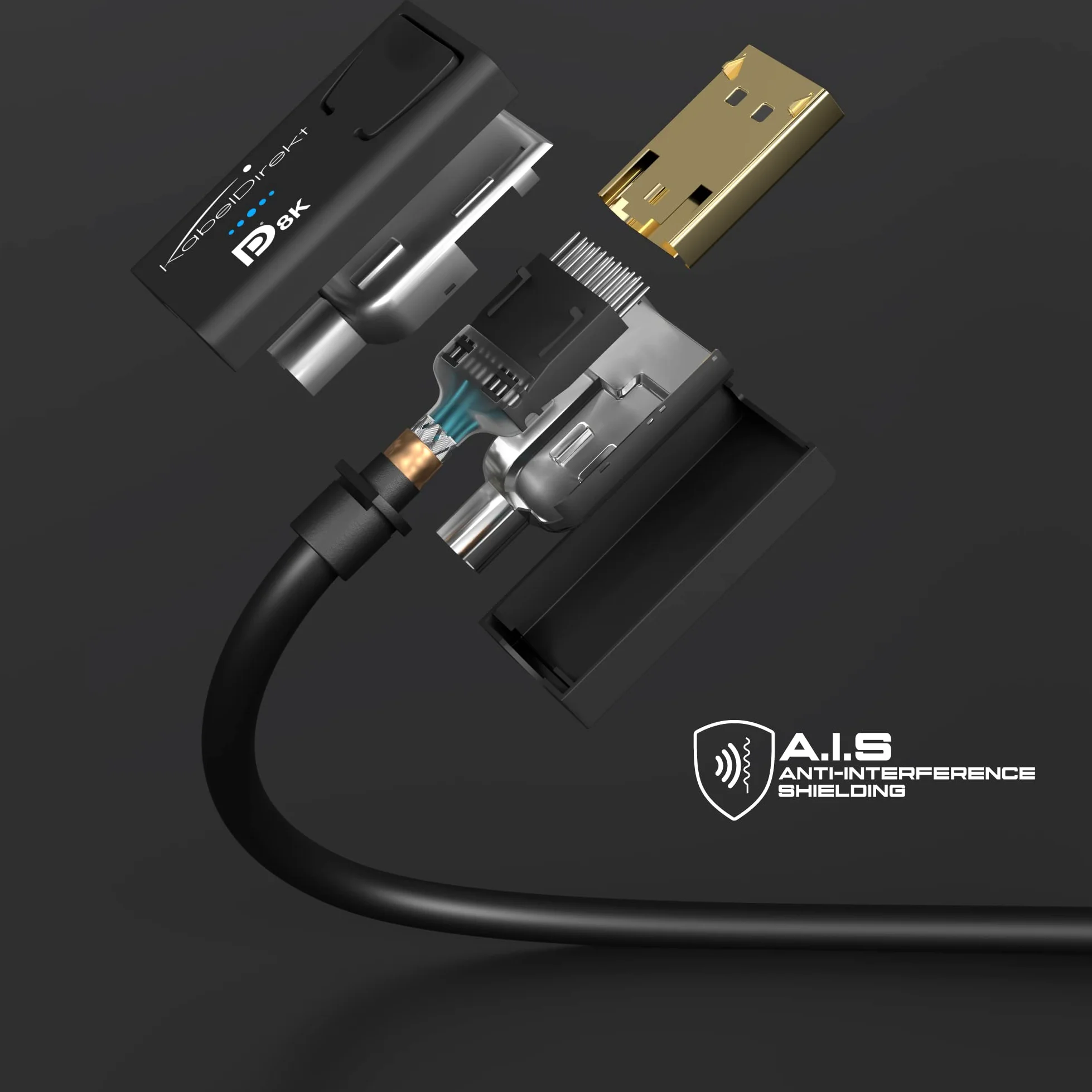 KabelDirekt – Câble DisplayPort 8K, blindage AIS spécial, certification VESA – 5m (pour moniteurs/cartes graphiques/PC/portables de jeu DP 1.4 avec 8K à 60 Hz, 4K@120Hz, 144/165/240 Hz)