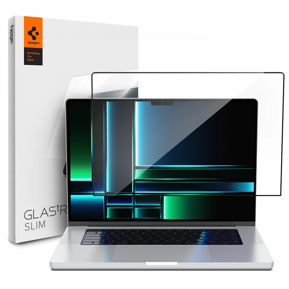 Spigen Glas.tR Slim Verre trempé pour MacBook Pro 14 Pouces (M5 Pro/M5 Pro Max(2026)/M5(2025)/M4 series/M3 series/M2 series/M1 series), Couverture complète, Extreme Résistant aux Rayures, Ultra Claire