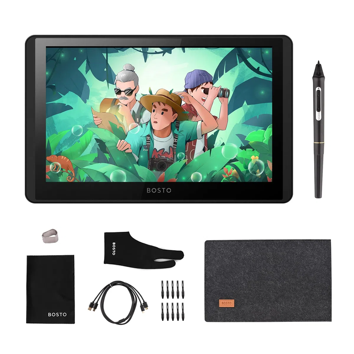 ZJchao Bosto 12HD A H LCD Graphics Drawing Tablet Monitor 11,6 Pouces 768p Résolution 8192 Tablette de Dessin à Alimentation USB pour MacOS