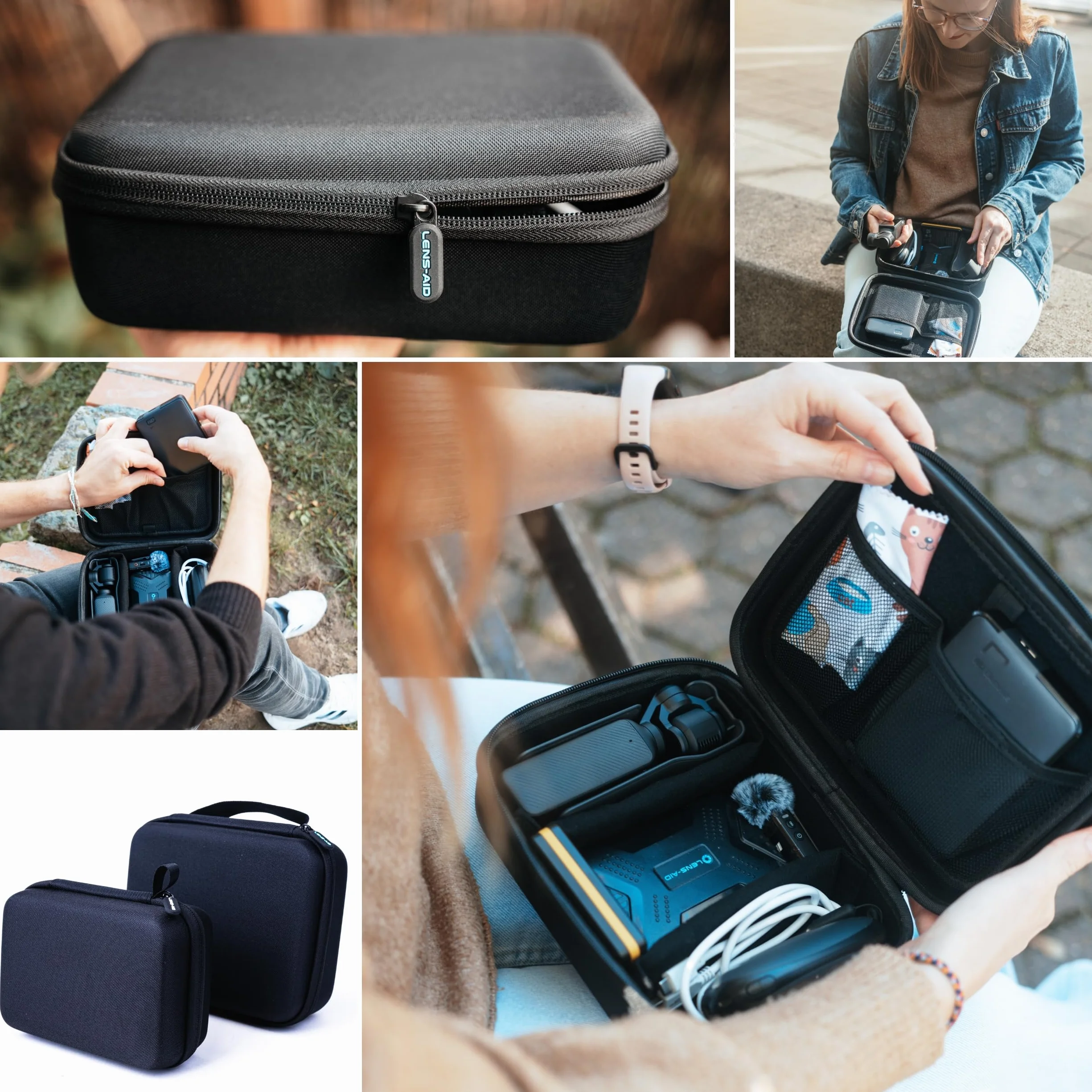 LENS-AID Étui de Rangement pour appareils Photo et Accessoires Techniques, Noir, m, Étui Rigide pour Le Rangement en Voyage