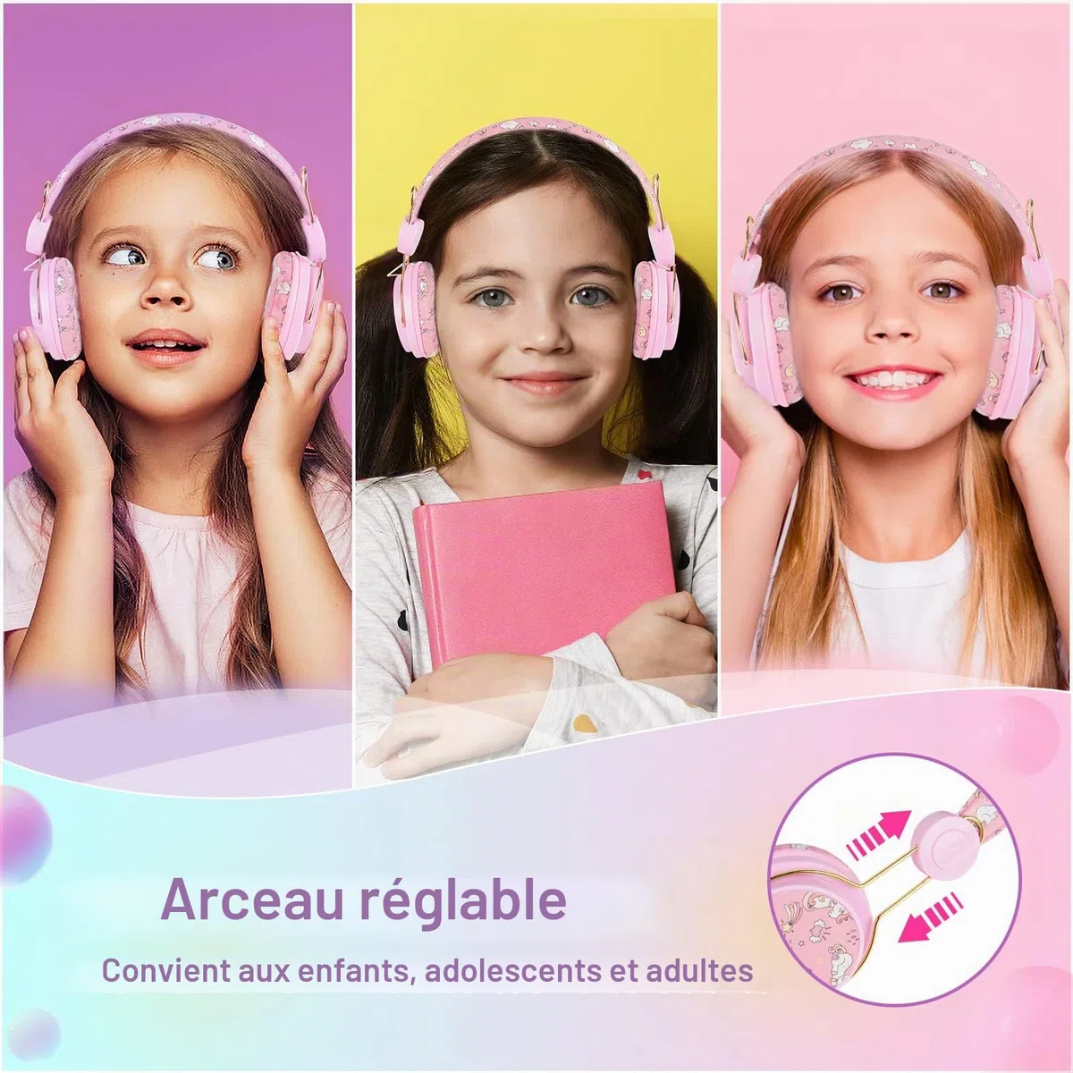 JYPS Casque Audio Enfant, Licorne/Dinosaures Casque Filaire pour Enfants avec Micro pour Filles/Garçon de 3 à 10 Ans, Musique Ecouteurs pour iPad/Tablet l'école-Cadeau Licorne pour Filles (Rose)
