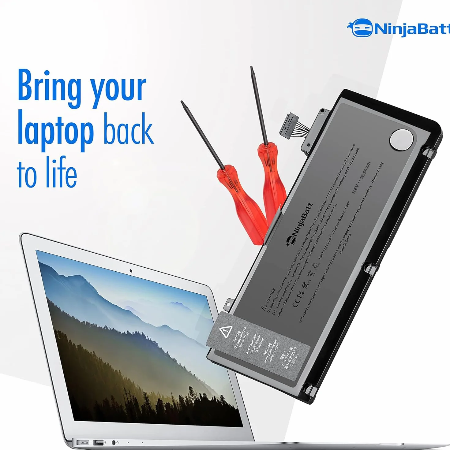 NinjaBatt Batterie A1278 A1322 pour MacBook Pro 13" [2009 2010 2011 2012 Years] - High Performance [76.56Wh/11.6V]