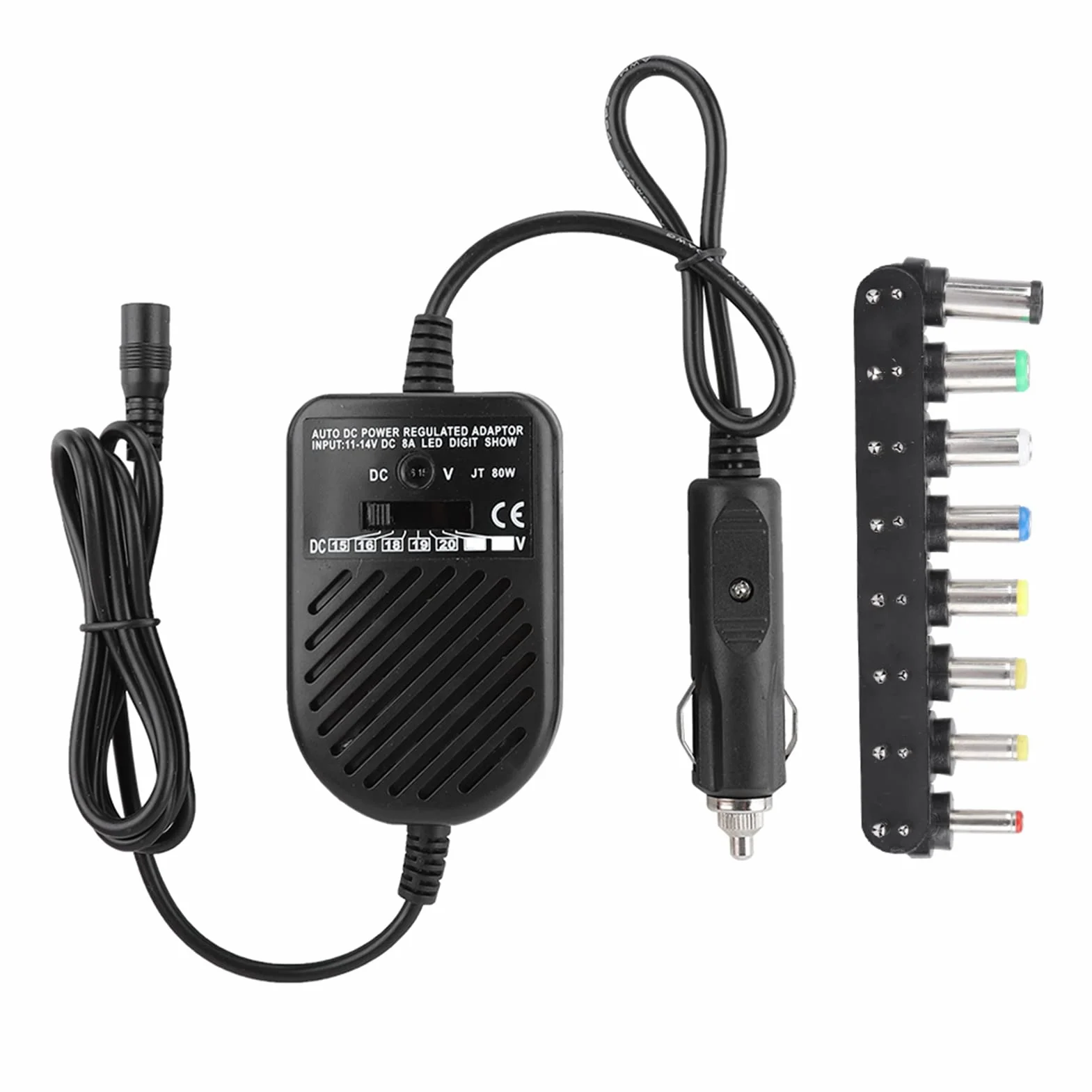 Adaptateur Chargeur Voiture pour PC Portable 80W, Alimentation Multi-Tension 15V-24V DC, Convertisseur Universel