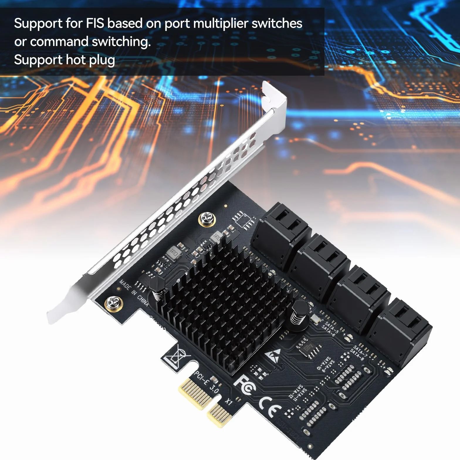 ELUTENG Carte PCIe SATA 8 ports, adaptateur PCIe vers SATA SATA 3.0, carte contrôleur PCI Express X1, carte d'extension pour ordinateur de bureau, prise en charge du disque SSD HDD, démarrage comme