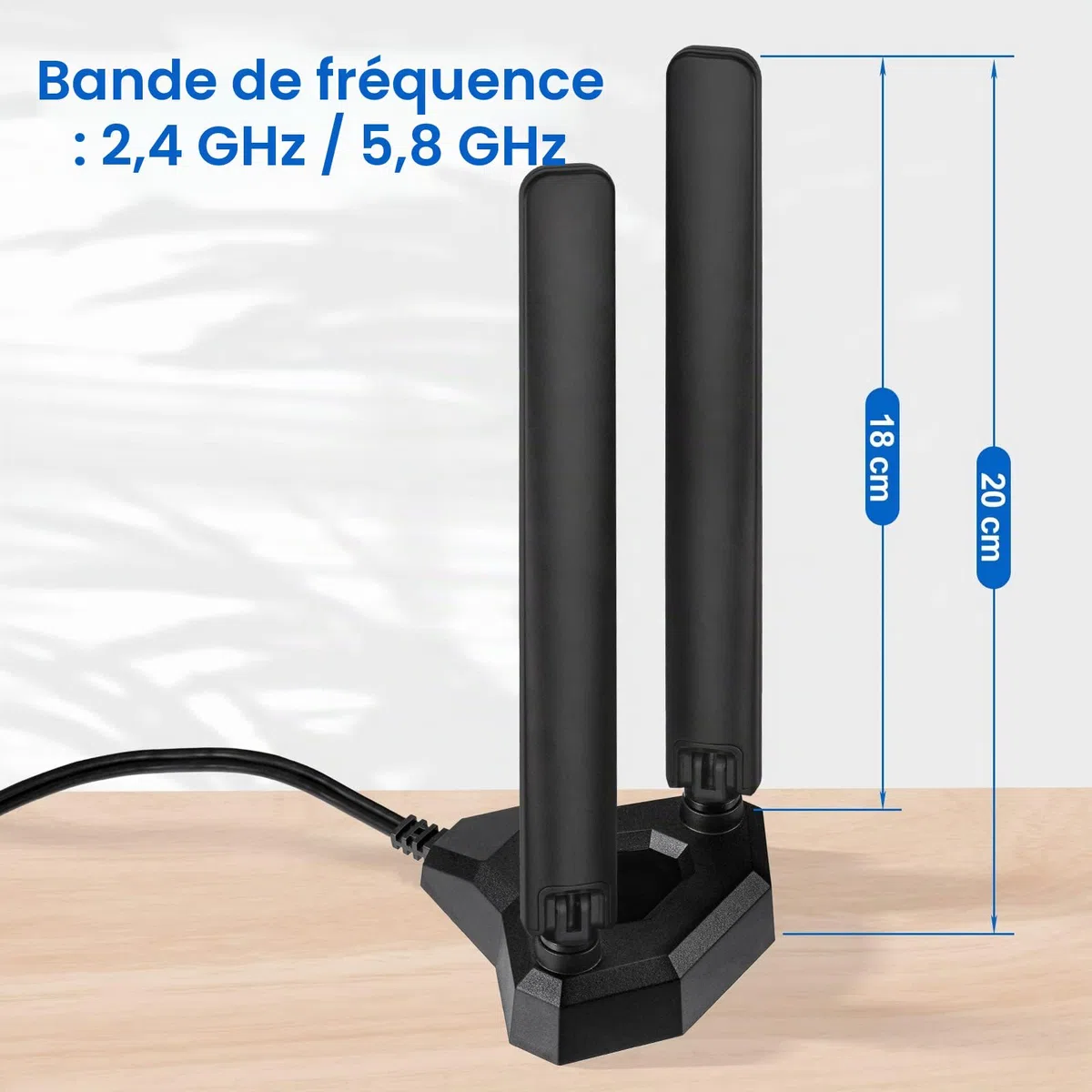 Eightwood Antenne WiFi 6E Tri-Bande (2.4/5/6GHz) avec Base Magnétique, 2M RG174 Câble(RP-SMA), pour PC/Routeur/Carte PCI, Amplificateur Signal Gaming/Streaming 4K, Compatible Wi-FI 6/6E