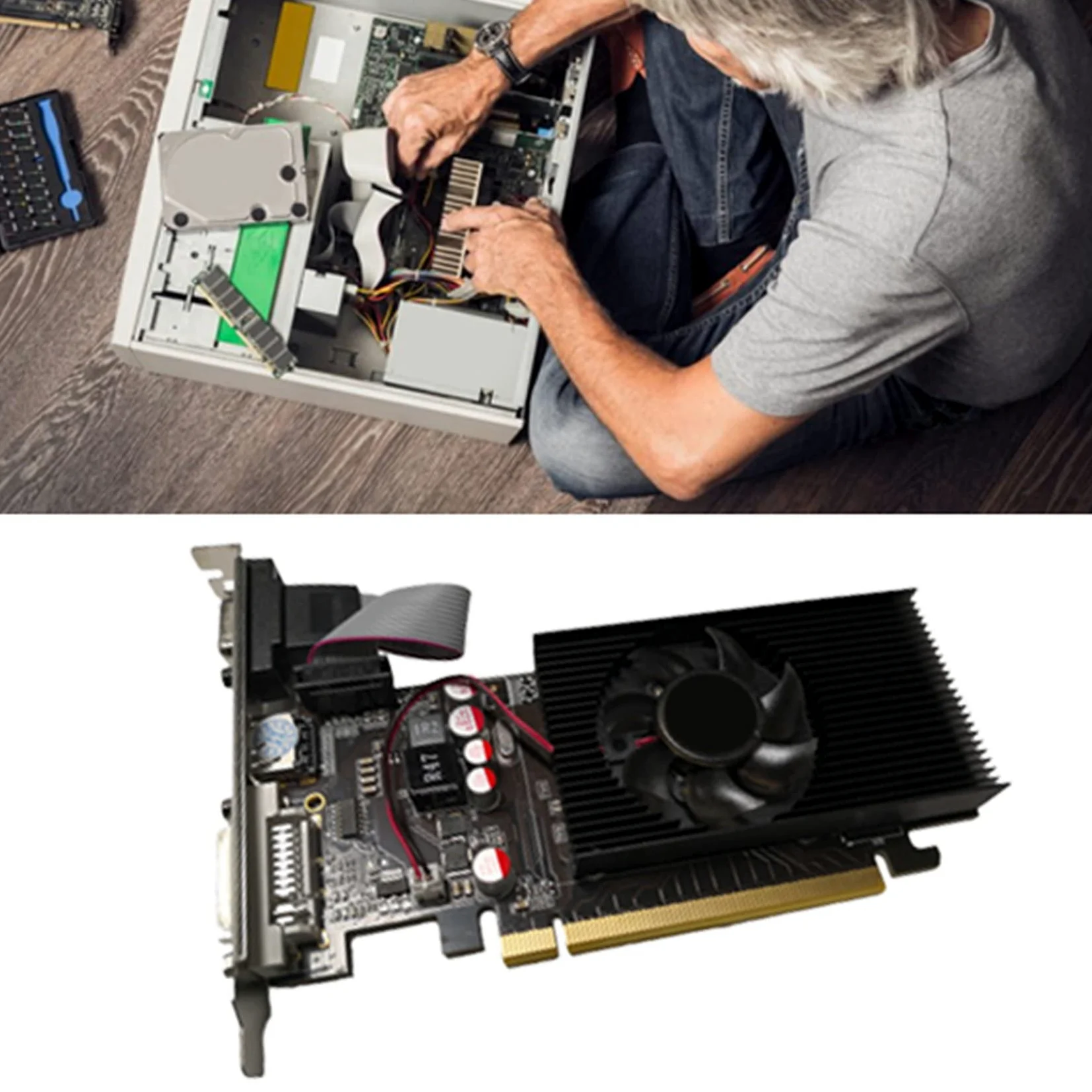 Carte Graphique GT210 1 Go DDR2 64 Bits PCIE 2.0 GPU Carte VidéO de Bureau DVI VGA Compatible